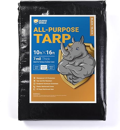 GUARD SHIELD Lona negra impermeable de 10 x 16 pies, cubierta de lona de polietileno multiusos de servicio medio, 7 mil