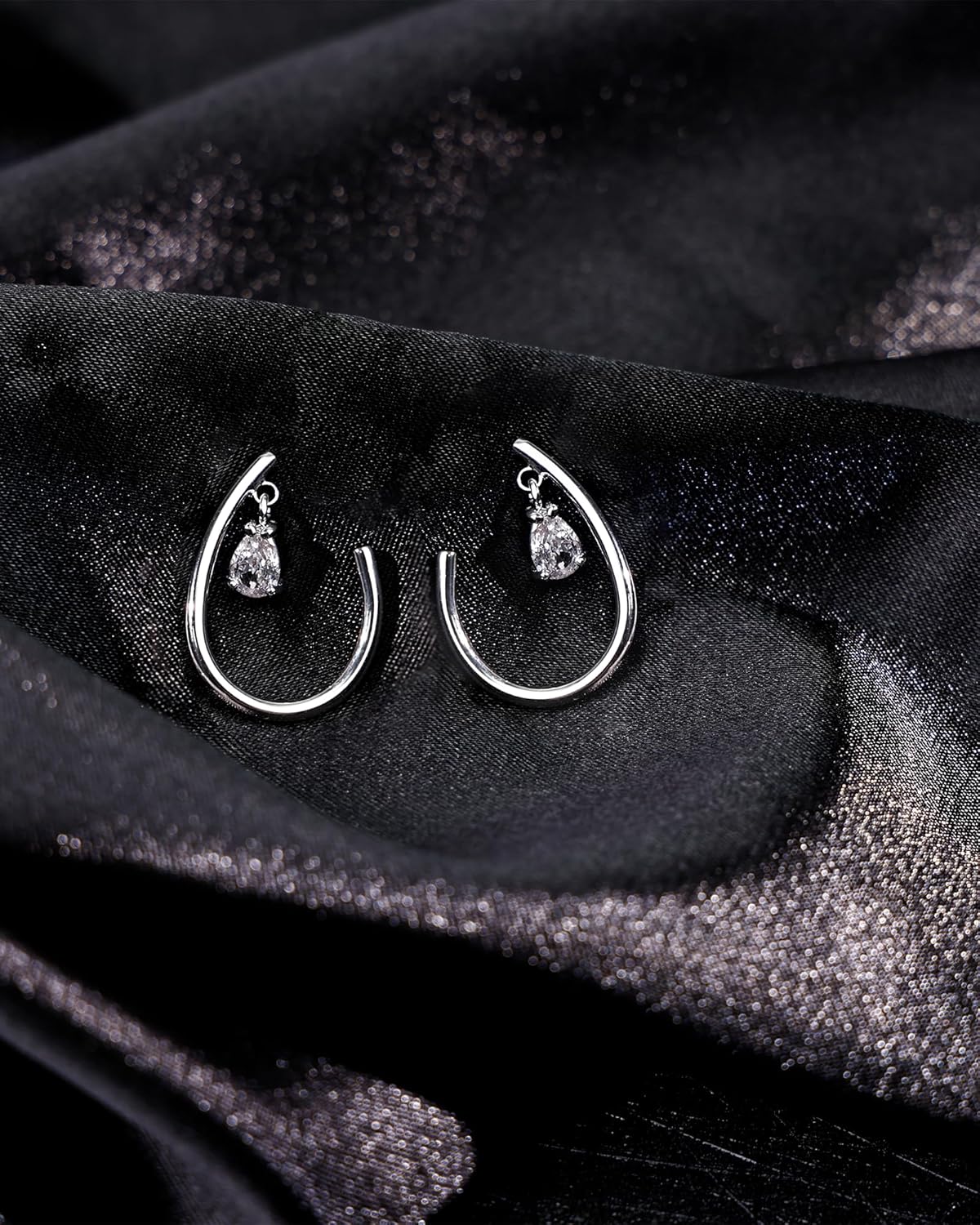 Modern Cubic Zirconia Open Hoop Earrings, Sterling Silver Hypoallergenic Earrings for Women, Small Silver Hoop Earrings with CZ Stud - Image 6