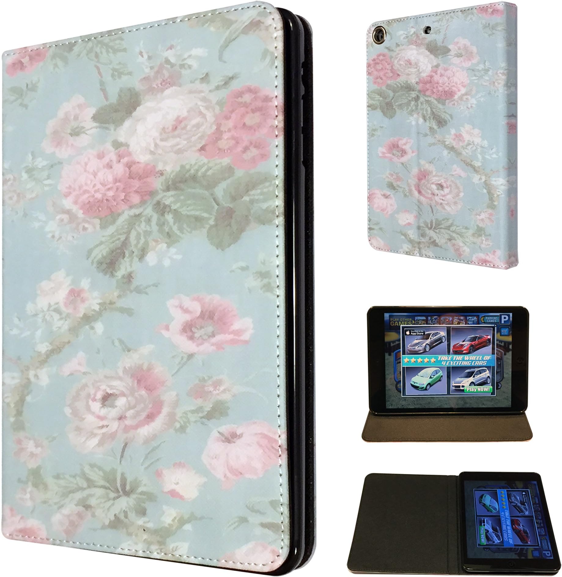 3D Vintage Shabby Chic Floral Pink Roses ipad air 2 -2014 Design Fashion Trend Cover Full Case Flip Tpu Leather Stand Cover