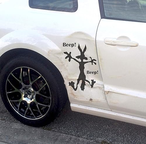 Dent Fix - Calcomanía de vinilo divertida para regalo, idea de regalo de Wile E Coyote Beep Beep Beep Hitting Pegatina de pared para autos,