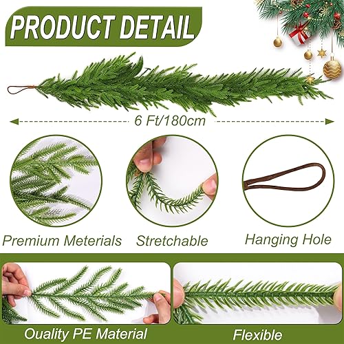 Miniatura 3 de Guirnalda de pino Norfolk de Navidad de 6 pies, decoración de guirnalda de Navidad de tacto real, suave y grueso, guirnaldas de pino artificial para