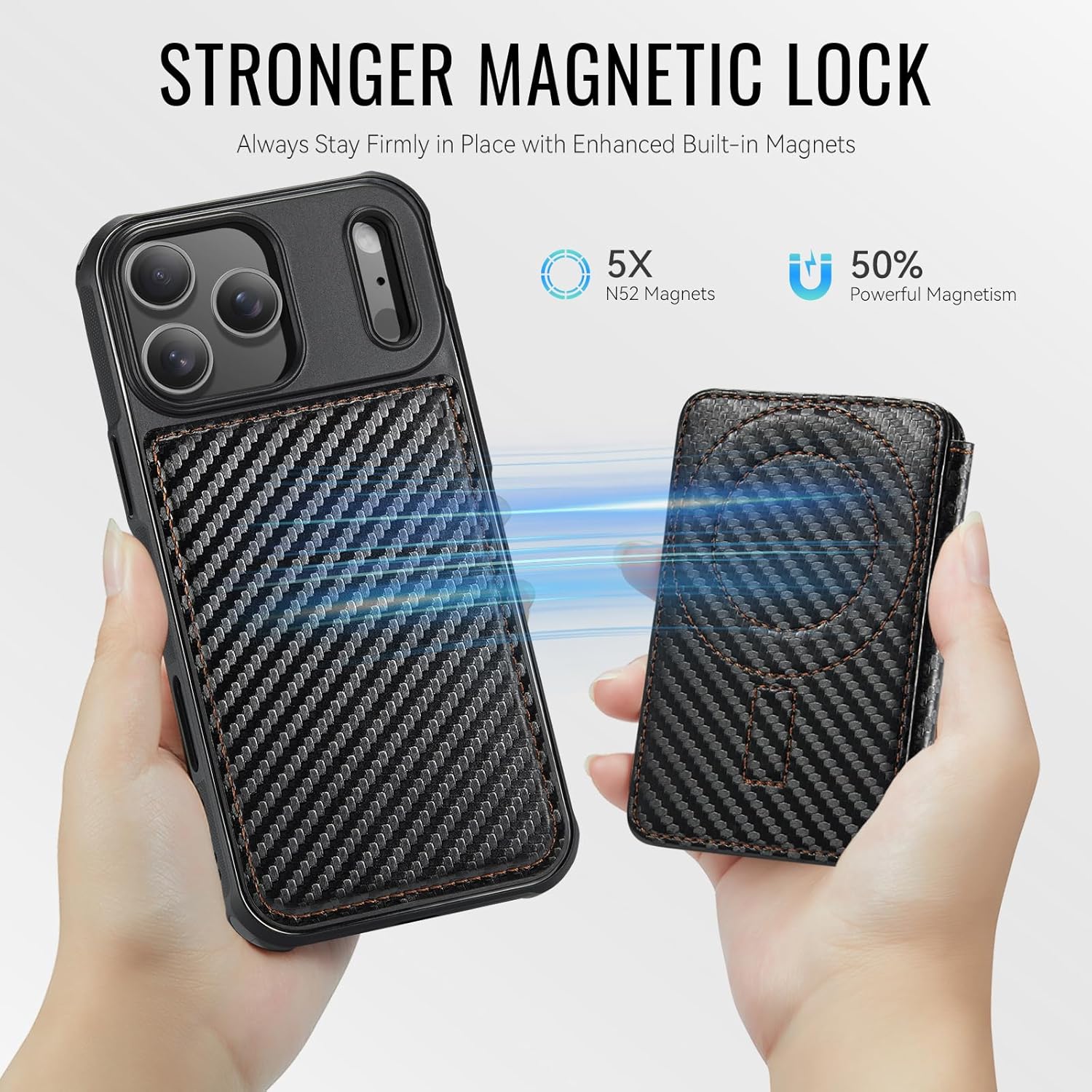 for iPhone 17 Pro Wallet Case Compatible with Magsafe, Magnetic RFID Blocking Card Holder Kickstand 2 in 1 Detachable Case for iPhone 17 Pro 6.3", Carbon Black - Image 2