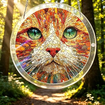 Acrylic Puzzle Window Hanging, Colorful Sunrise Sun Catchers Panel SunCatchers Puzzles Decor for Birthday Women, Men, Wife, Aunt, and Mom Cat