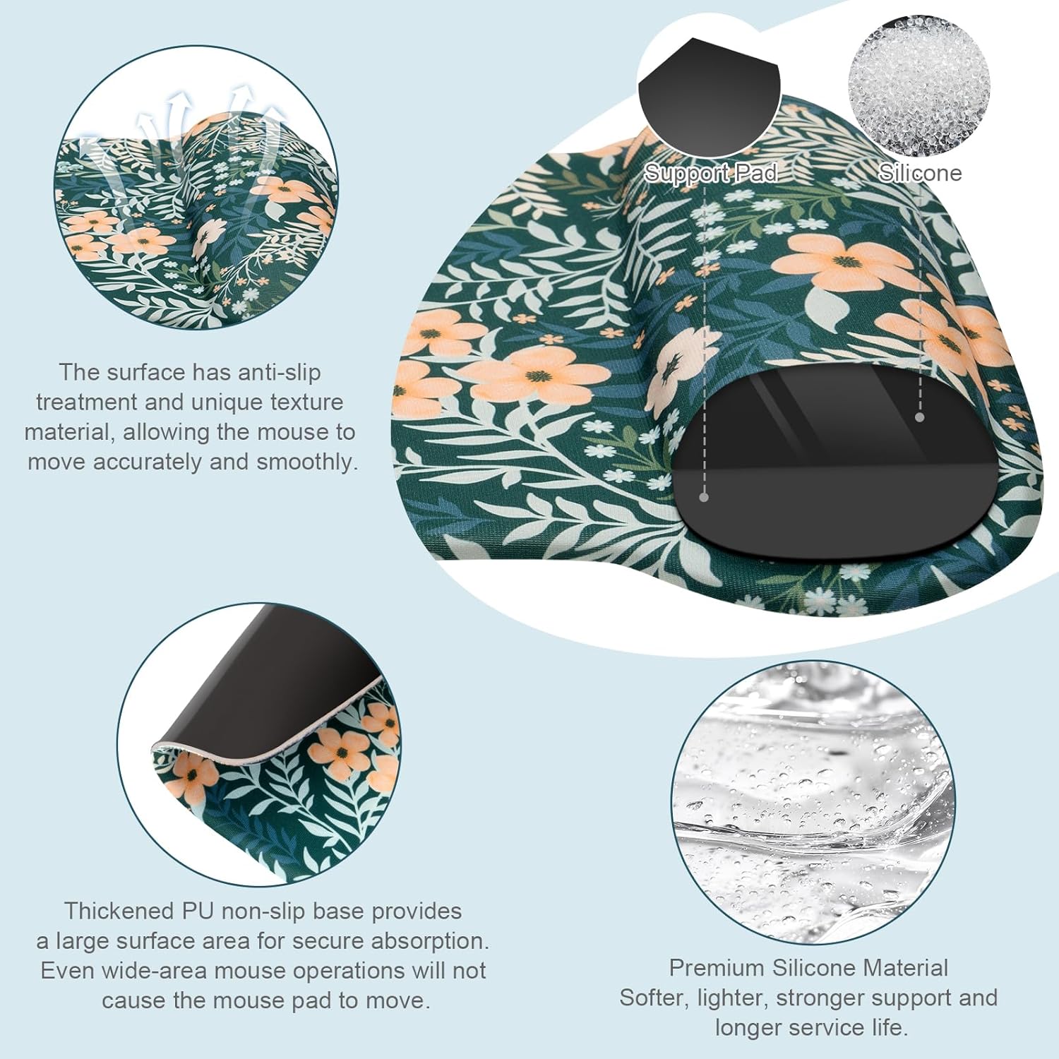 MOSISO Keyboard Mouse Pad Set, Large Gaming Mousepad&Keyboard Wrist Rest&Mouse Wrist Rest&Coaster, Ergonomic Non-Slip Mousepad with Silicone Lining for Home Office, Yellow Flowers & Full Leaves