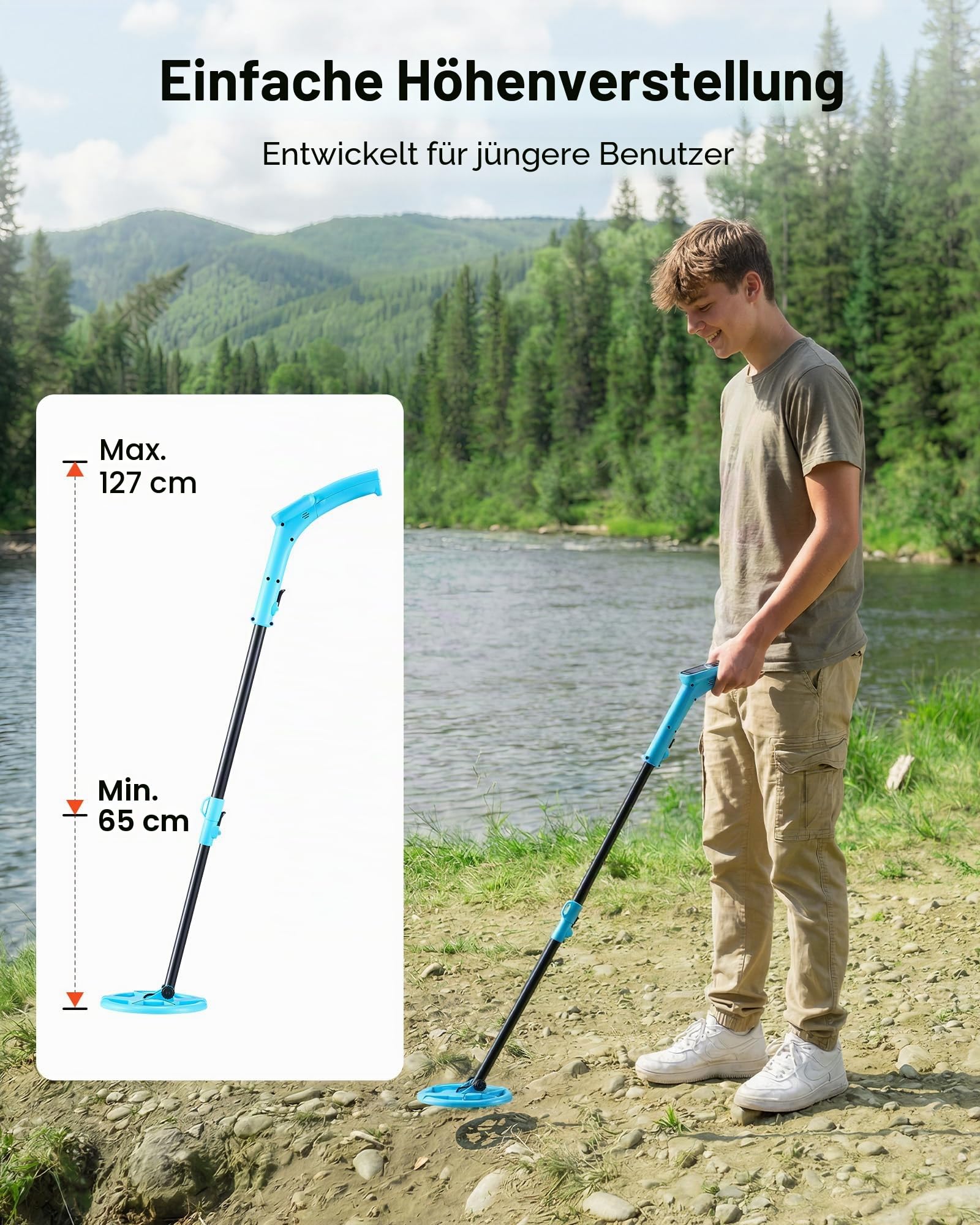 VEVOR Metalldetektor 101,6 mm, Metallsuchgerät, Golddetektor mit LCD-Display, 152,4 mm IP68 wasserdichte Suchspule, Einstellbarer Suchbereich von 65 bis 92 cm für die Goldexploration
