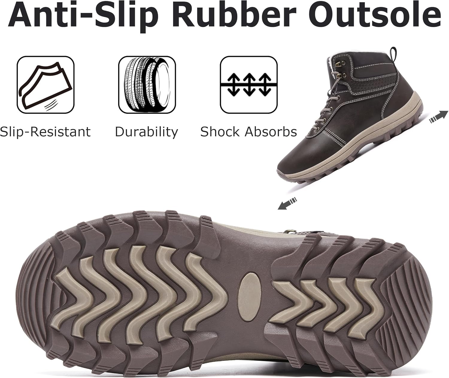 Men's Snow Boots Warm Fur Lined Winter Shoes Non-Slip Water-Resistant Outdoor Insulated Shoe - Image 4