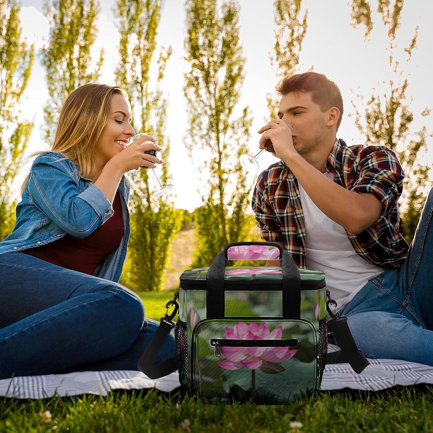 Pink Lotu Flowers Cooler Bags Portable Soft Cooler Bag Lightweight Ice Chest Insulated Lunch Bags Camping Cooler Bag Cooler Lunch Tote Coolers for Picnic Travel Beach