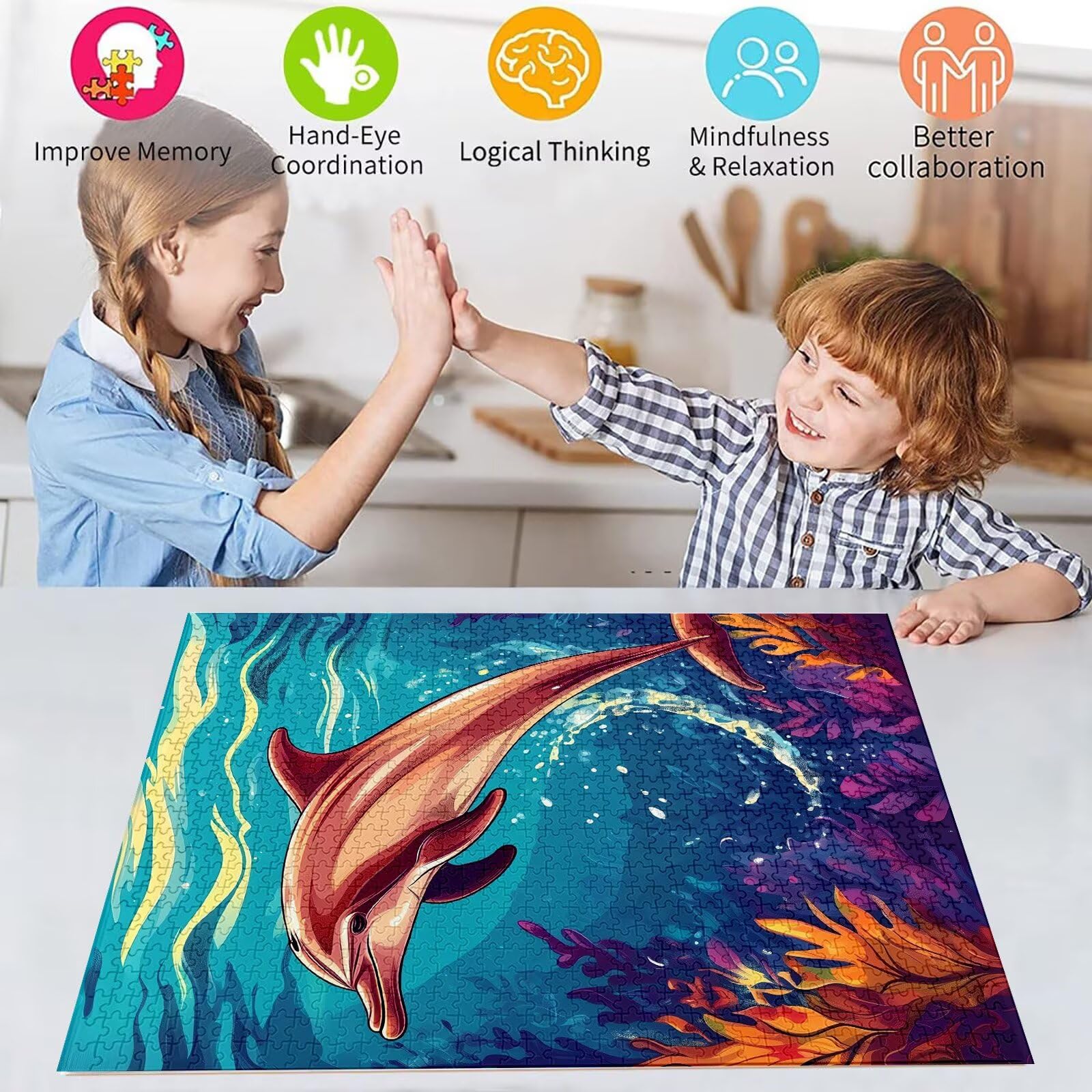 Puzzle ze zwierzętami 1500 sztuk delfin puzzle dla dorosłych kawałek drewna gry, rozrywka rodzinna układanka od 14 lat, dekoracja domu prezenty S-580