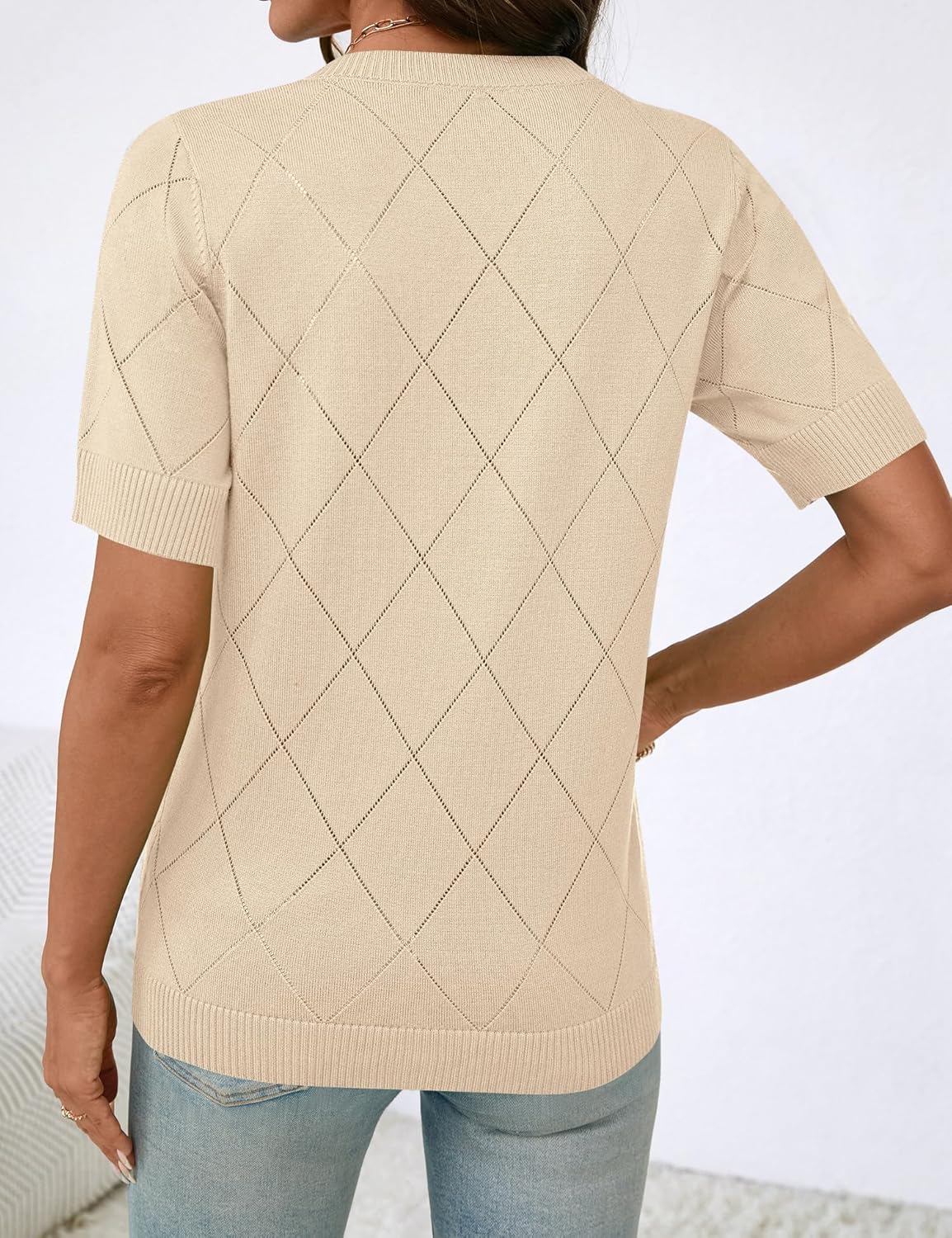 IECCP Womens Short Sleeve Sweater V Neck Summer Tops Lightweight Knit Pullover Blouses Business Casual Outfits - Image 5