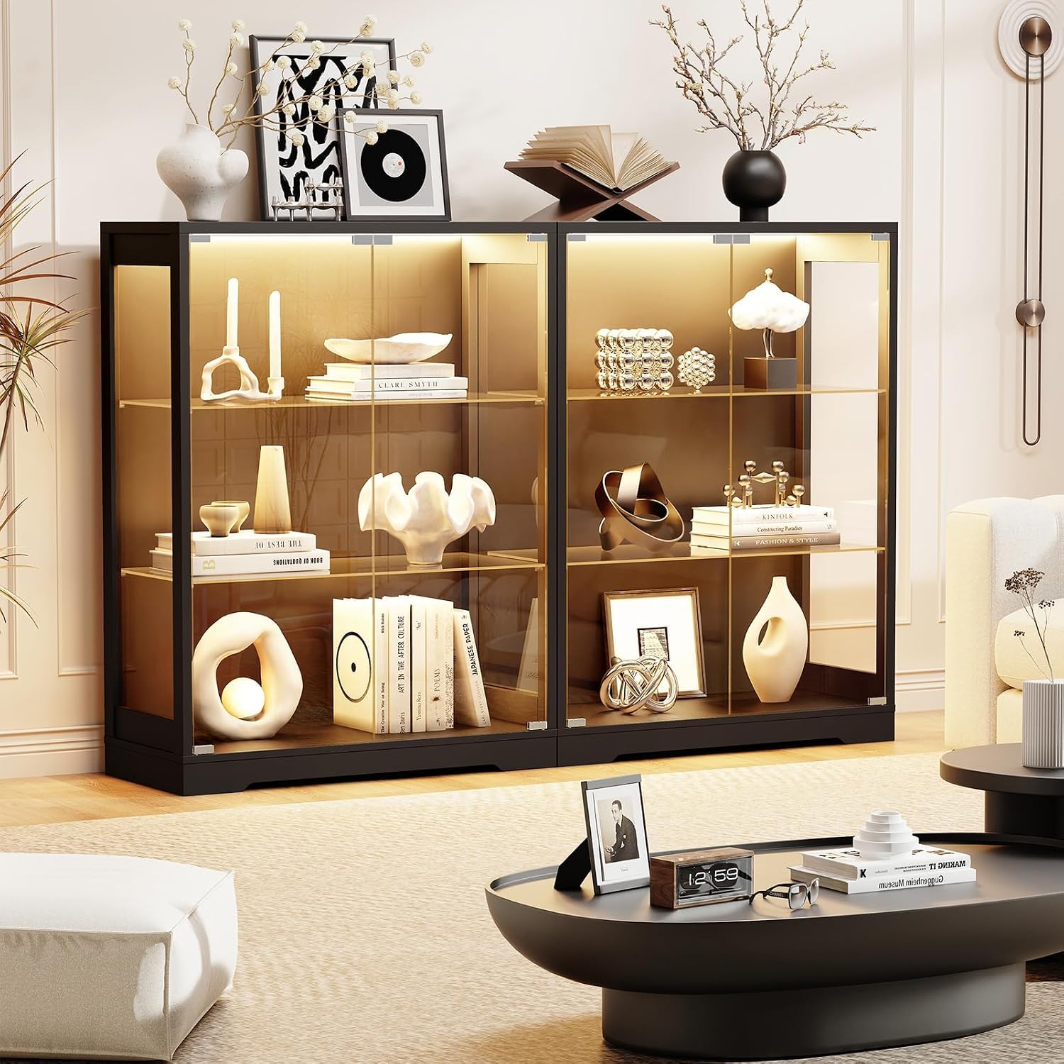 BROTTAR Vitrine mit Glastüren und 3-Farbiger LED-Beleuchtung