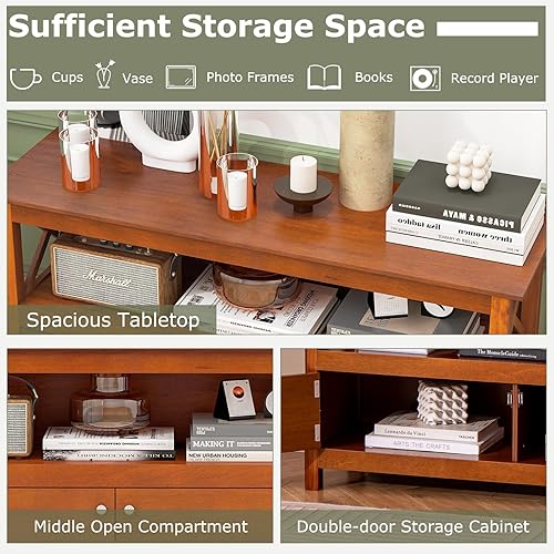 Miniatura 8 de Tangkula Soporte de TV de madera para televisores de hasta 50 pulgadas, gabinete de almacenamiento en forma de X, centro de entretenimiento con 2