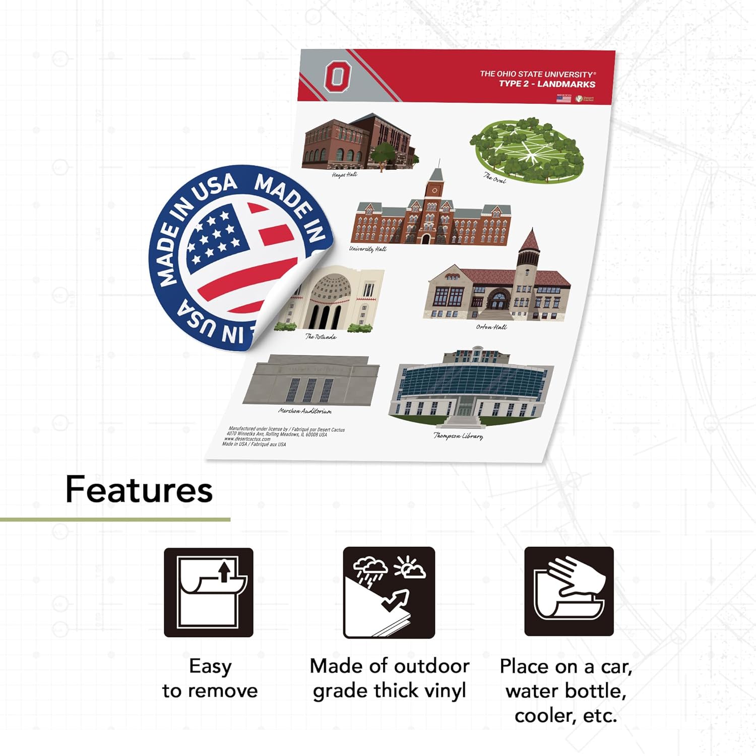 Desert Cactus The Ohio State University Sticker OSU Buckeyes Vinyl Decals Laptop Water Bottle Car Scrapbook T2 (Type 2 Landmarks) - Image 2