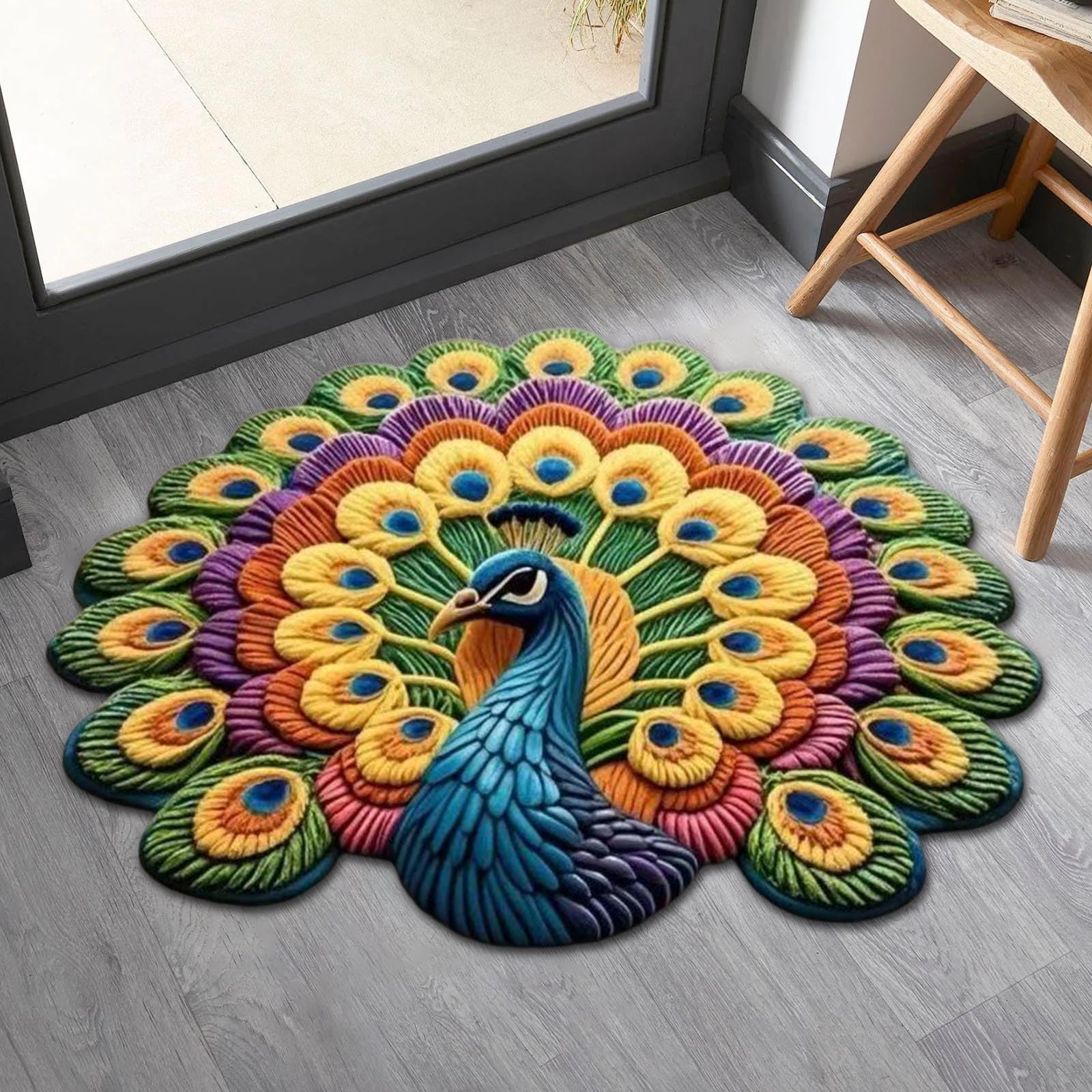 Bath Mat Bath Rug Crystalline Velvet Appearance Quickly Dry Antiskid Unique Peacock Shaped Visual Effect Versatile Use for