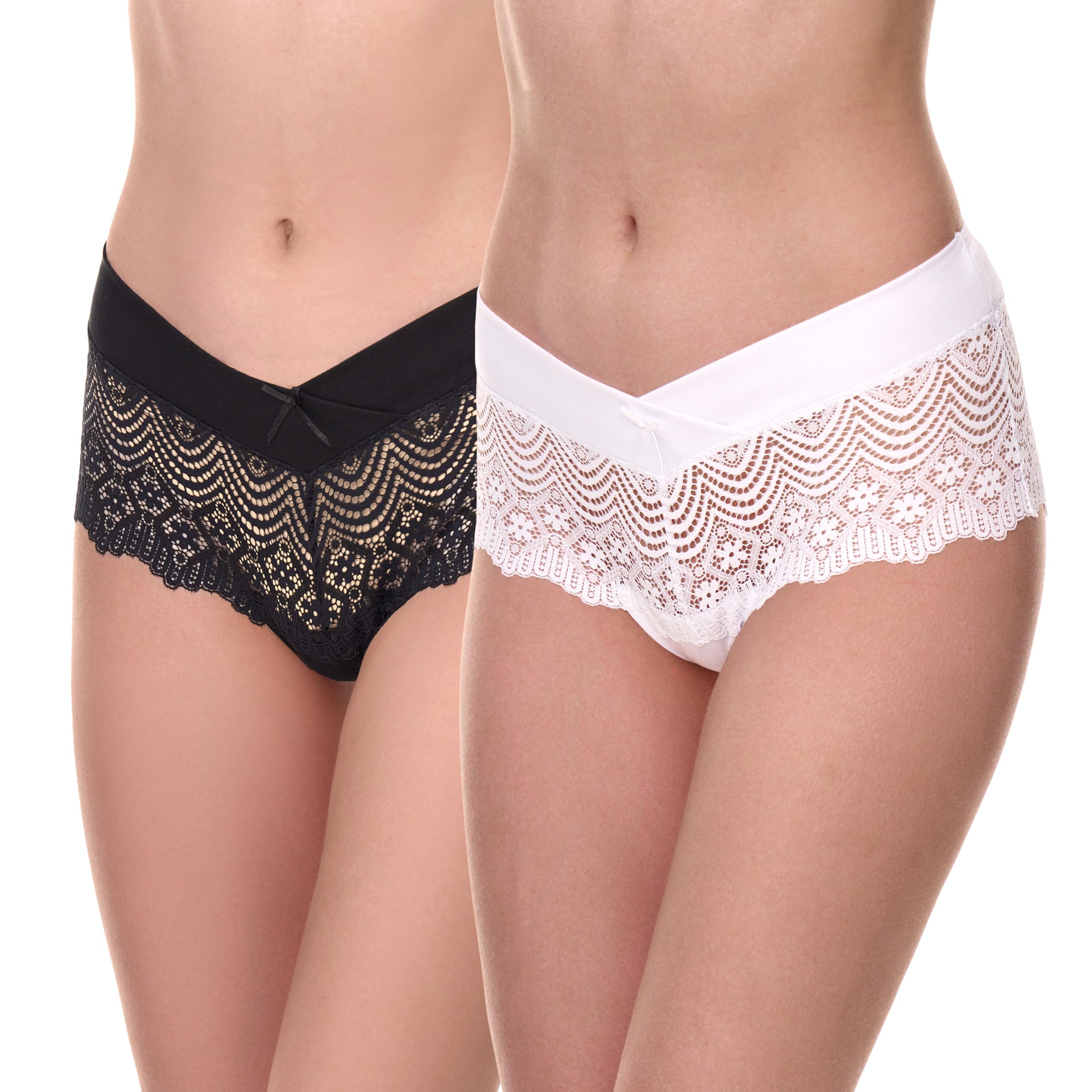 Merry Style Damen Hipster Hot Pants aus Baumwolle mit floraler Spitze atmungsaktive Unterhose mit V-Front Damen Unterwäsche MSGAB155