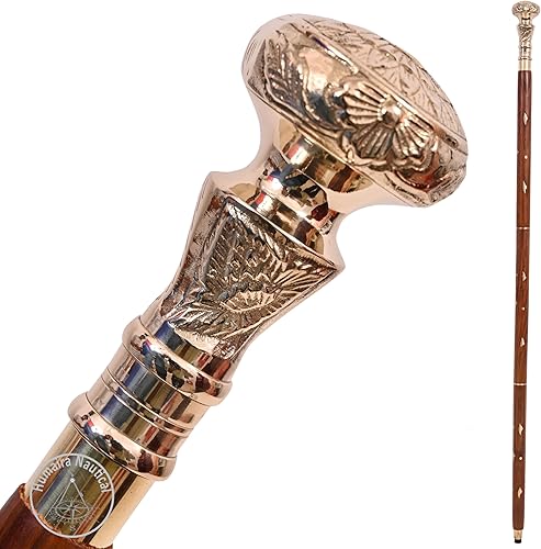 Miniatura 1 de Humaira Nautical Bastón de madera plegable con mango de latón vintage, telescopio victoriano, regalo ideal