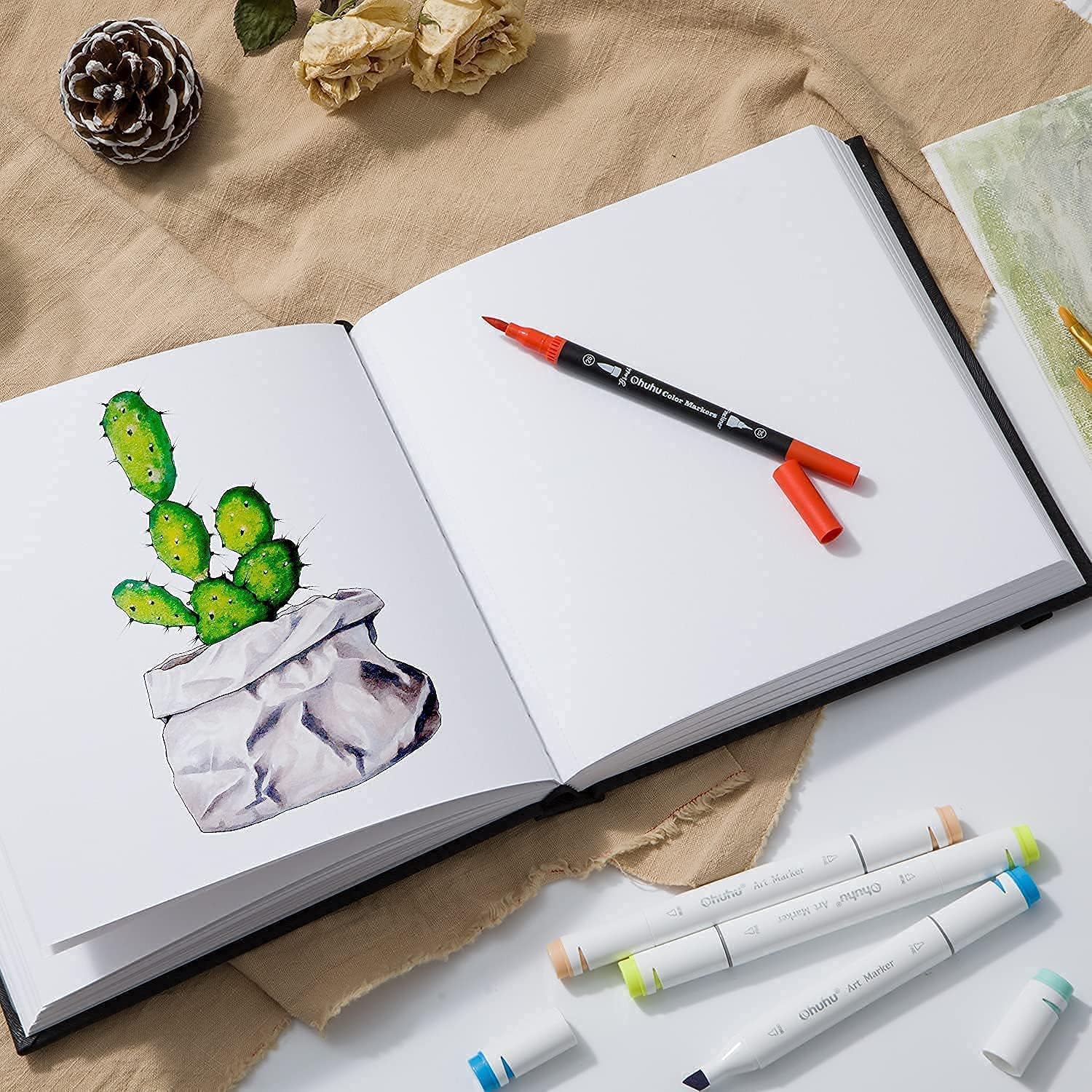 Ohuhu Alcohol Brush Markers + Mix Media Pad, Ohuhu 8.3"×8.3" Mixed Media Art Sketchbook : Arts, Crafts & Sewing