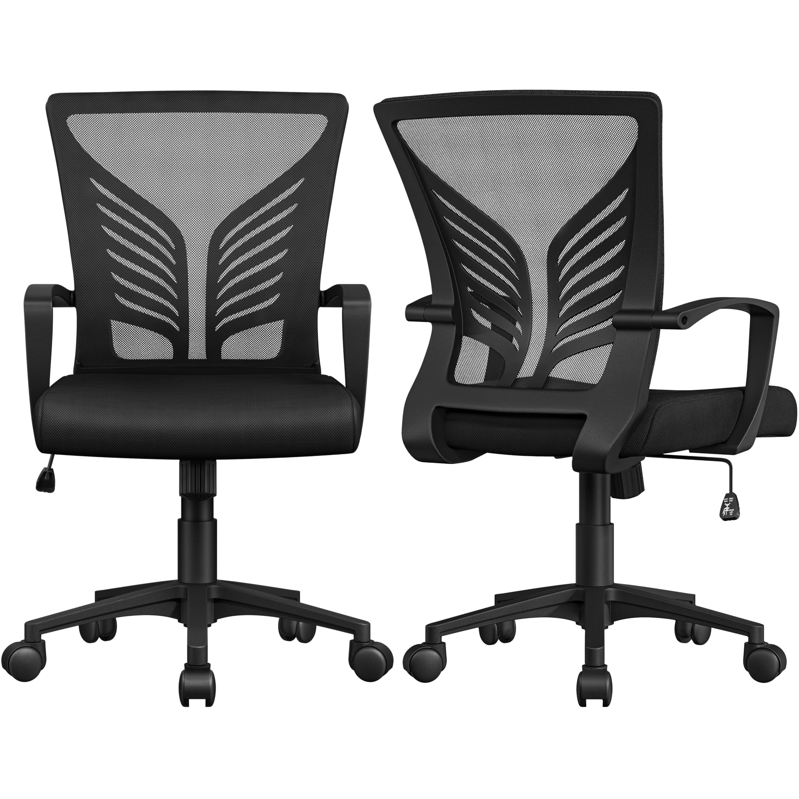 Yaheetech 2pcs Ergonomic Mesh Office Chair Desk Computer Gaming Chair Executive Mid Back Swivel Chair with Lumbar Support Adjustable Height Comfy Armrests for Home Office, Black