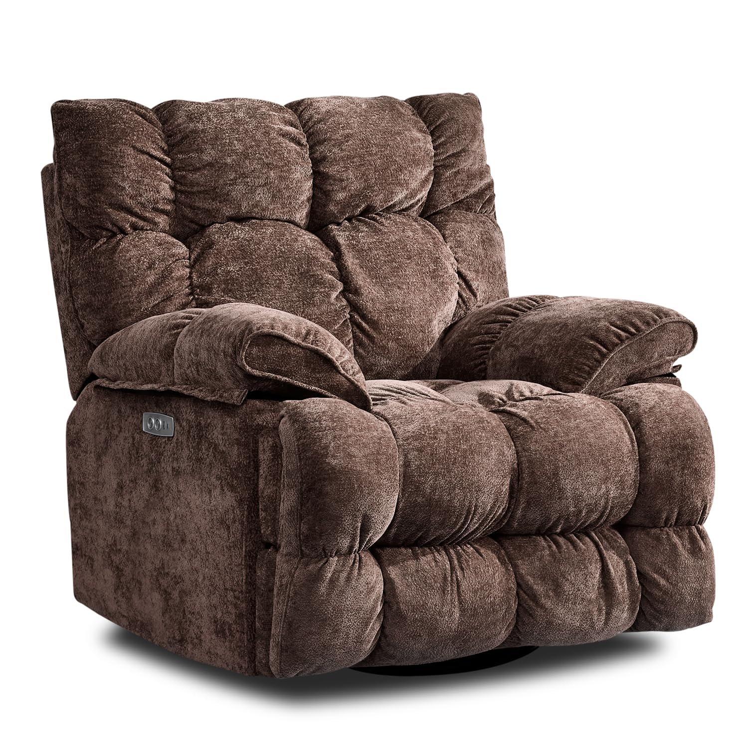 Oversized Rocker Recliner Chair for Adults, Overstuffed Breathable Fabric, Power Extra Wide Big Swivel Rocking Single Sofa for Living Room (Brown)