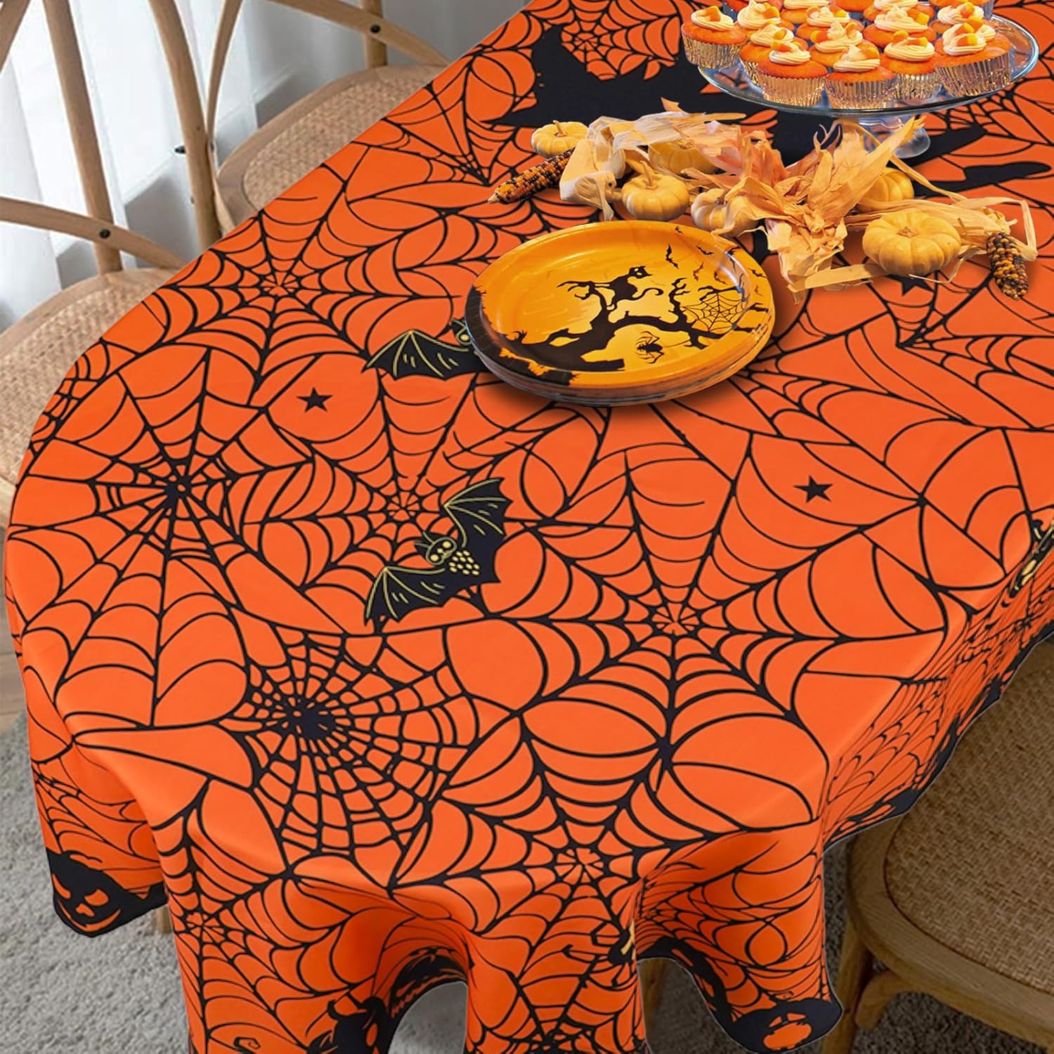 aoselan Halloween Tablecloth Spider  Table Cloth for