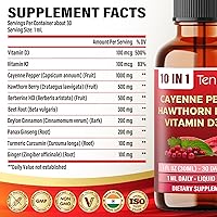Vista 2 de Gotas líquidas de pimienta de cayena 10 en 1 con vitamina D3, vitamina K2, bayas de espino, raíz de remolacha, jengibre, canela de Ceilán, cúrcuma