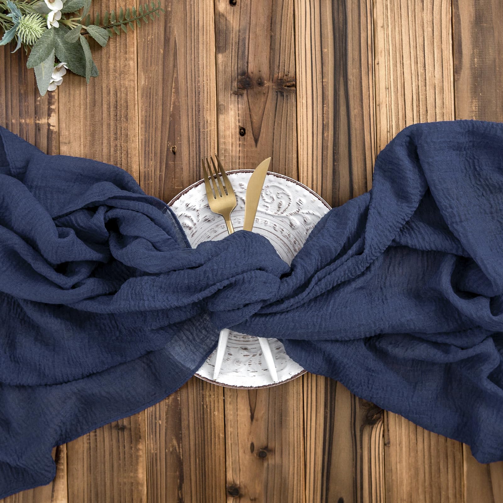 AOKSUNOVA Runner da tavolo blu, runner da tavolo per matrimonio in chiffon 4 m x 80 cm, tessuto blu scuro