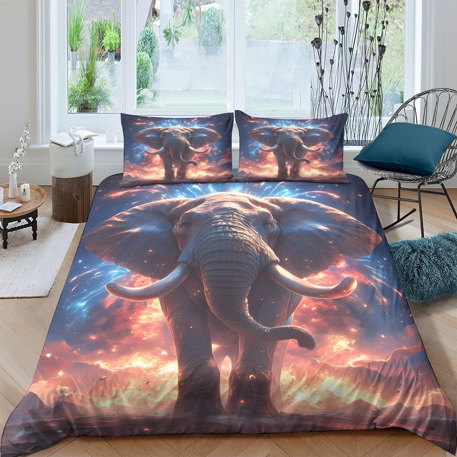Ctjqhvkz Style-1 3D Printed Majestic Elephant Fitted Sheet Microfiber Soft Artistic Savannah Mattress Cover Bedroom Decor Protection Single（135X200cm）