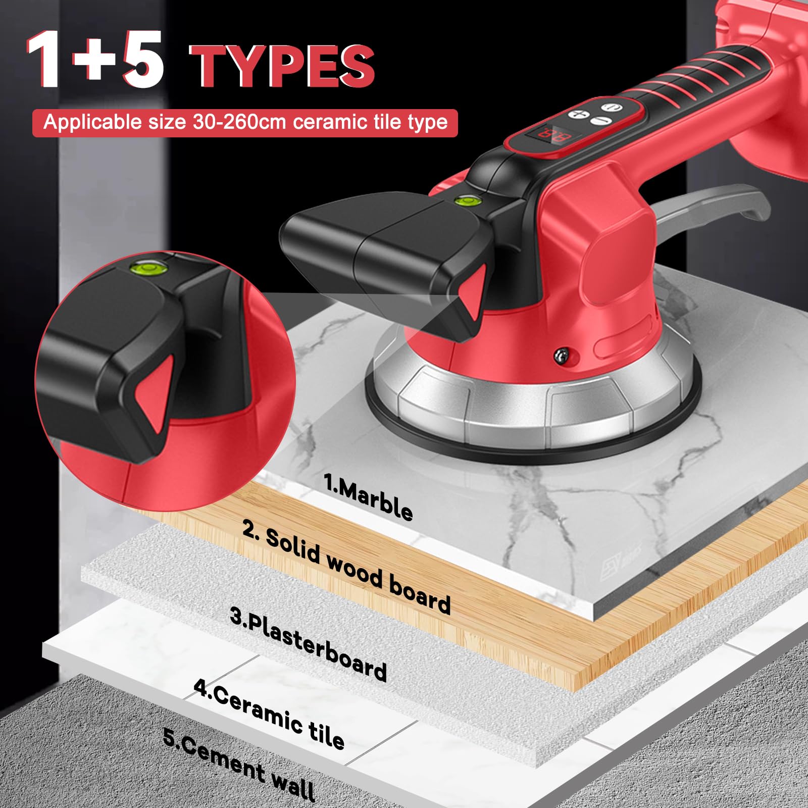 Agitatore a batteria compatibile con batteria Milwaukee da 18 V (senza batteria) | Piastrella, con 10 velocità regolabili, ventosa da 14,5 cm, assorbimento 200 kg, vibratore per piastrelle da 30-240 cm