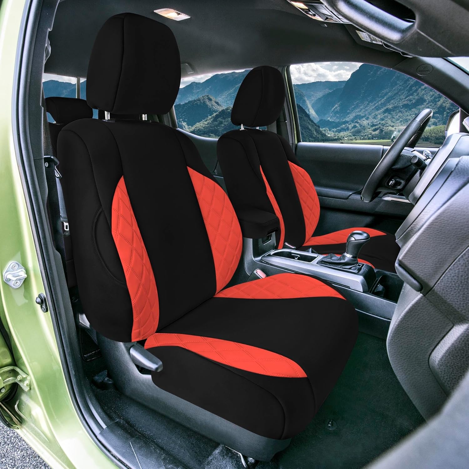 FH Group Custom Fit Car Seat Covers Specifically Made for 2016-2023 Toyota Tacoma, Front Set Red Ultraflex Neoprene, 5 Seater Pickup Seat Covers, Toyota Accessories