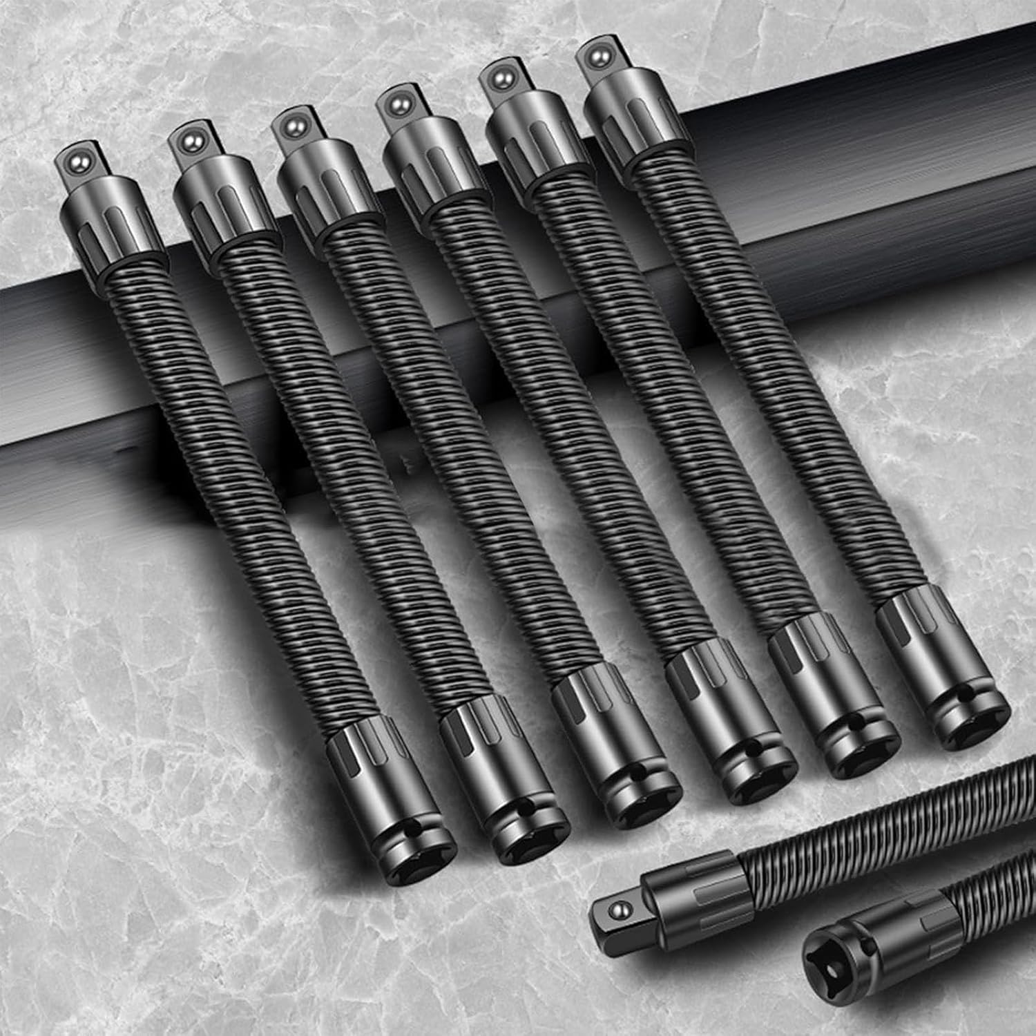 1/2 Flexible Shaft Extension Extender Torque Socket, Ratchet Spanners Electric Wrench Connecting Rod, Multi-purpose Spring Steel Shaft Extender for Ratchets & Electric Wrenches (250mm+350mm)