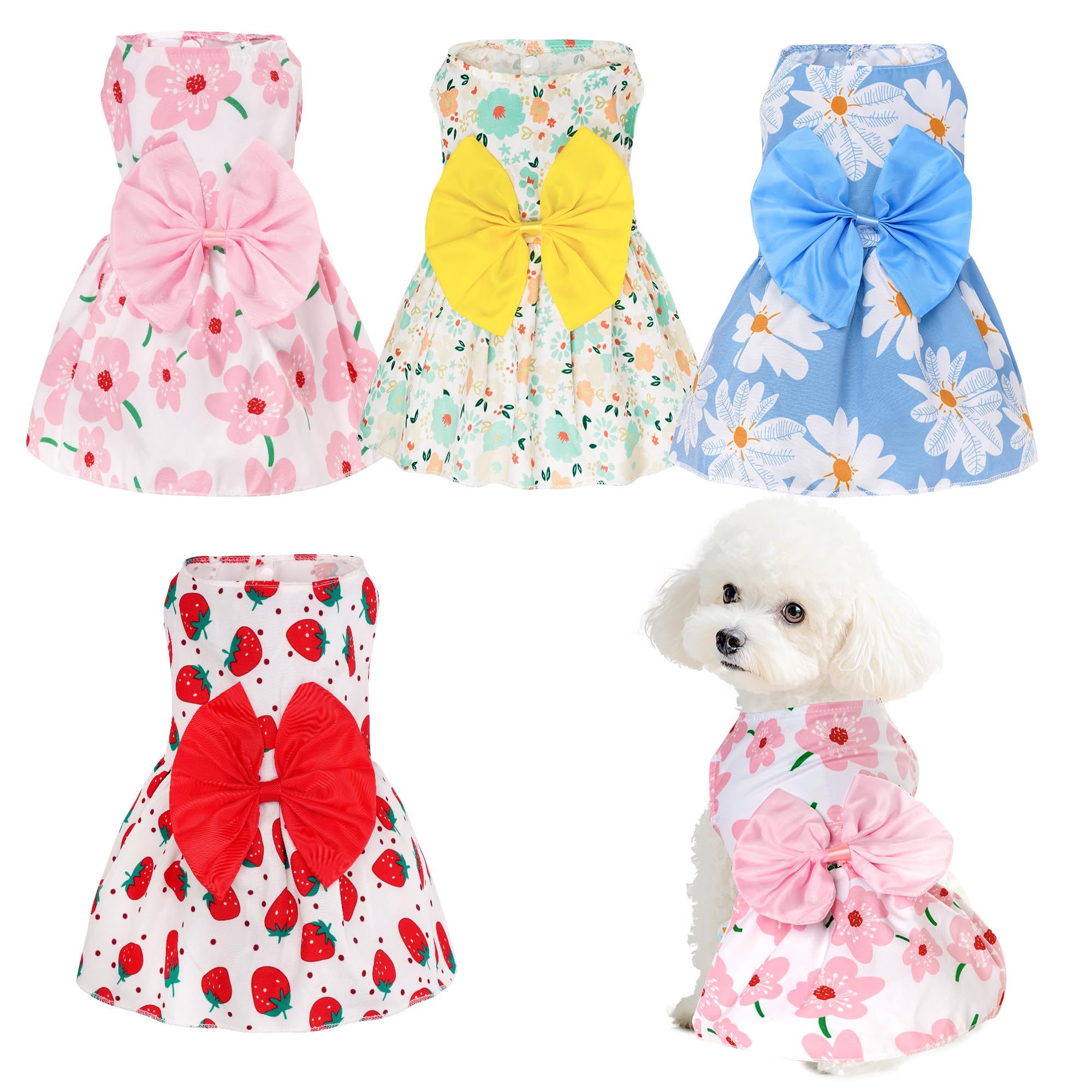 choyaxo 4pcs Cute Dog Dress Pet Dress Puppy Skirt Summer Pet Clothes for Puppy Small Cats