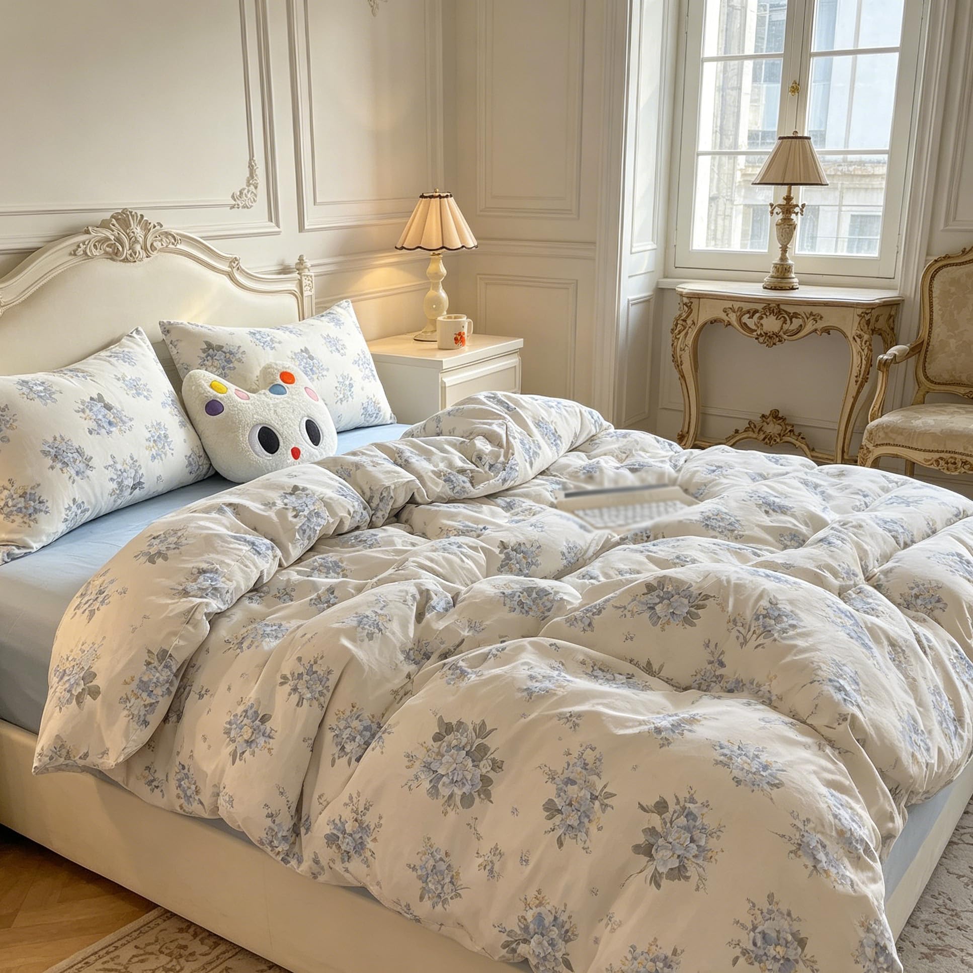 Housse de couette florale bleue 200x200 pour une chambre romantique