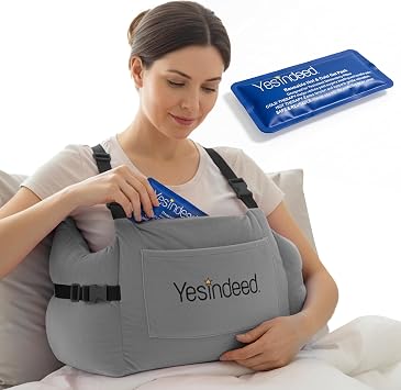 YESINDEED Post Mastectomy Pillow Recovery Cushion with Strap, Shoulder Loops & Gel Pack Charcoal Gray Support Pillow for Breast, Heart, CSection & Hysterectomy Recovery Grey