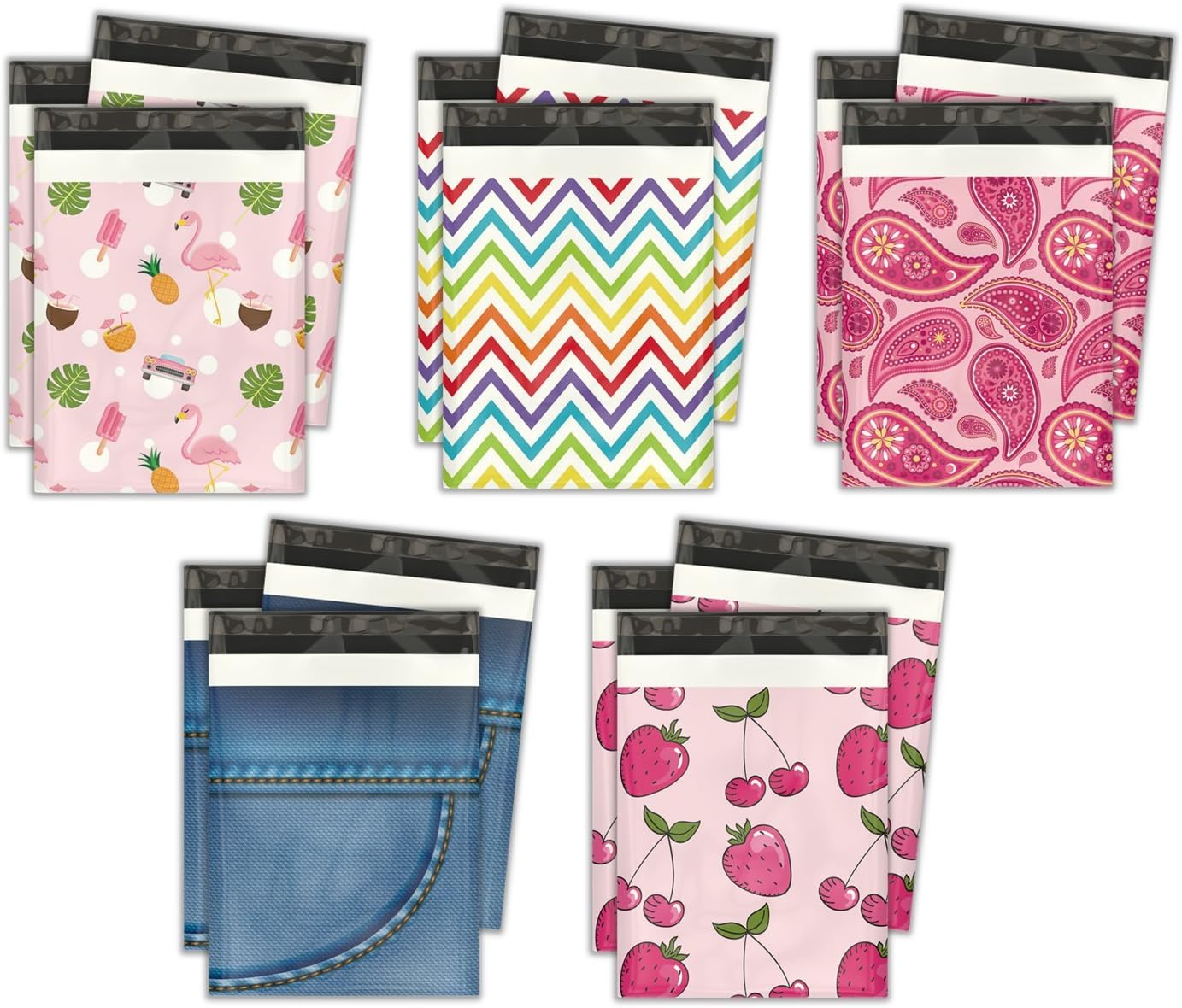 10x13 Variety Pack #3 Designer Poly Mailers Shipping Envelopes Premium Printed Bags 5 Designs (50pcs)