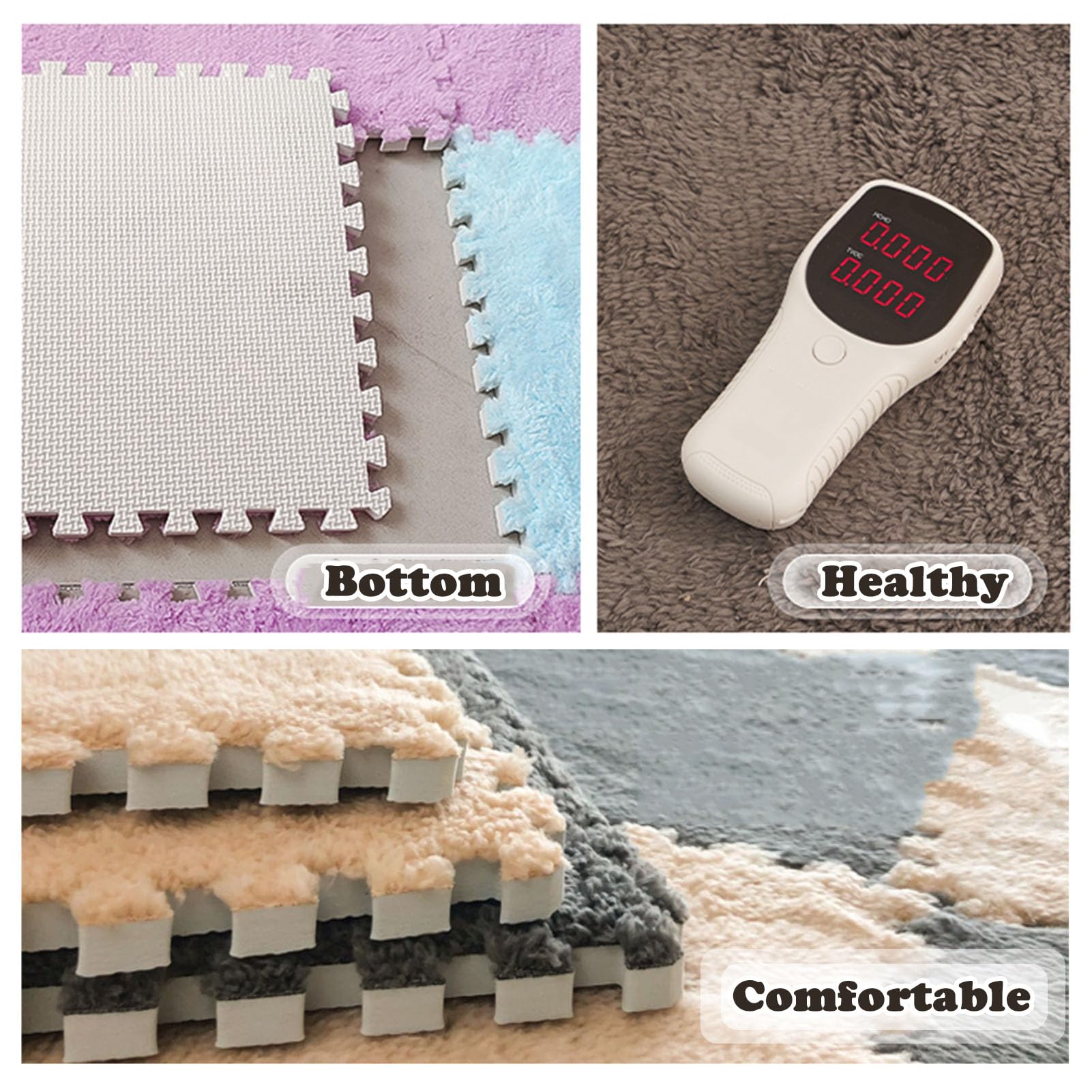 80 Tappeti Puzzle per Pavimento, Tappetino in Schiuma di Peluche, Tappetino Puzzle, Tappetino da Gioco per Soggiorno, Piastrelle di Moquette Ad Incastro (Viola+Bianco 0,23 Pollici)