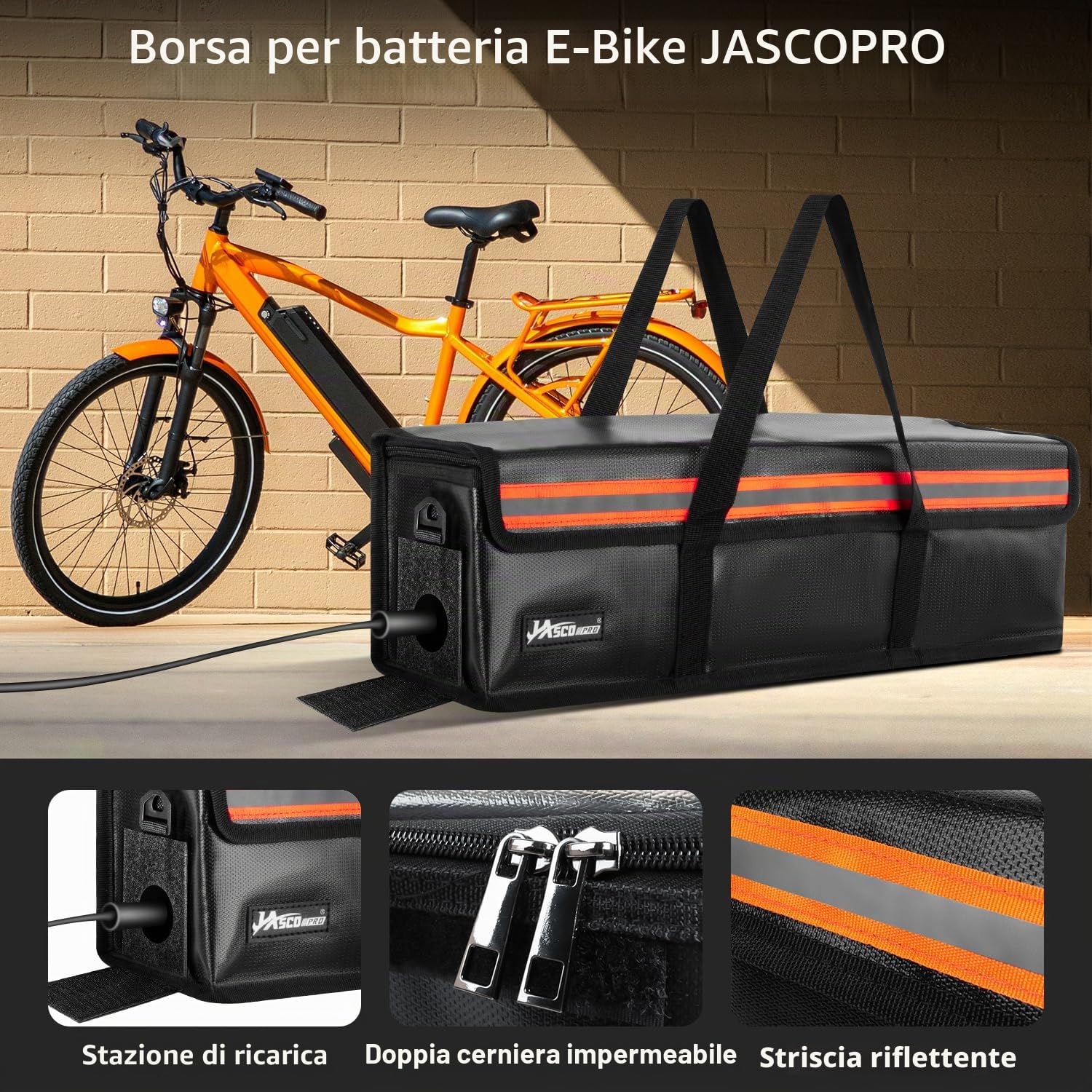 JASCOPRO Borsa per batteria Ebike, 8 strati di protezione antincendio borsa per batteria ignifuga fino a 1400°C 49 * 15 * 15cm (L)