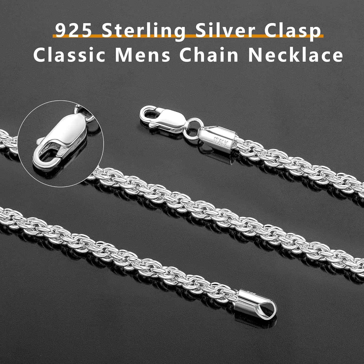 OCHCOH 925 Sterling Silver Clasp 4mm Rope Chain Necklace for Men Women Diamond Cut Silver Chain Necklace for Men 24 Inch - Image 4