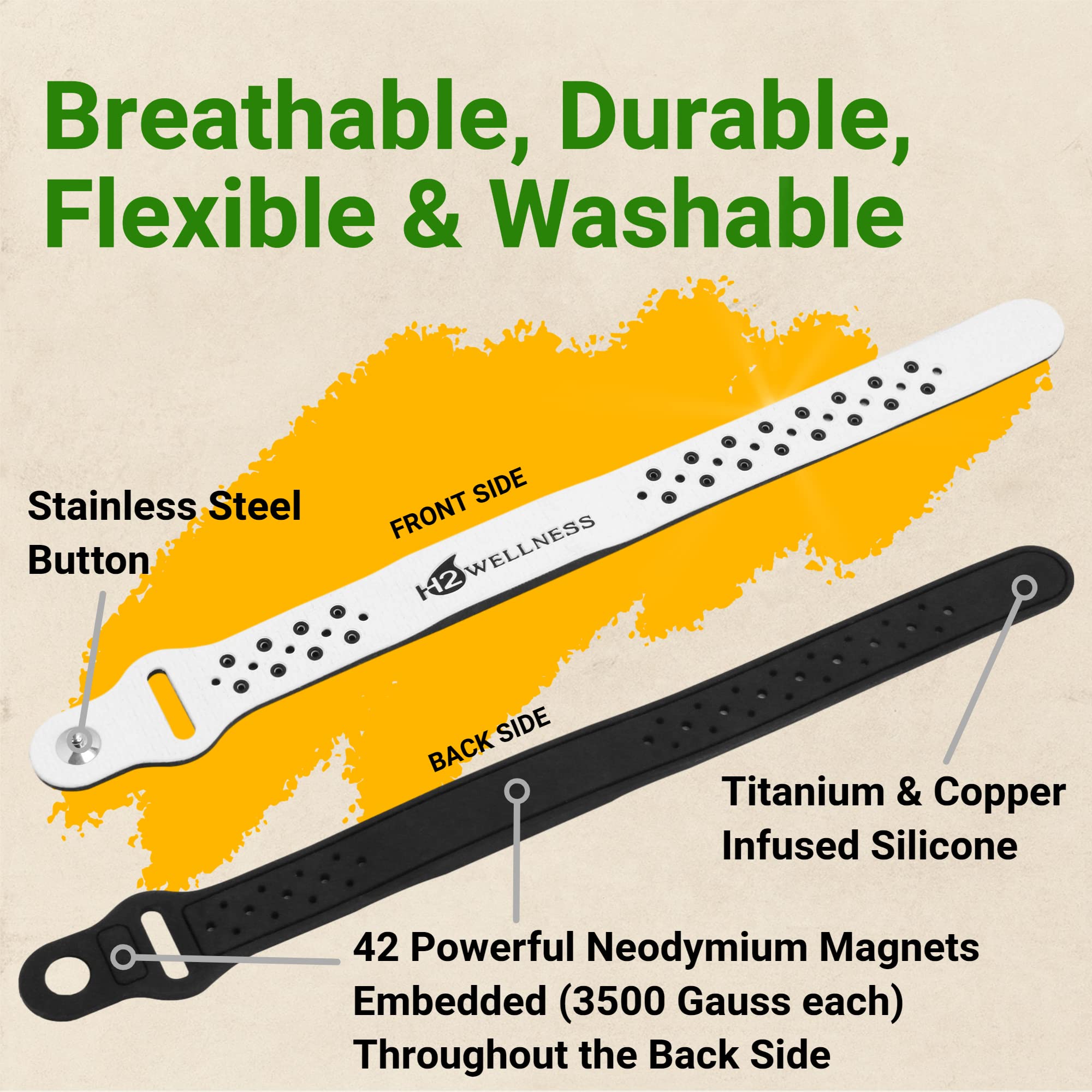 Bracelet thérapeutique magnétique super résistant, imperméable, respirant, confortable, réglable, infusé avec titane et cuivre