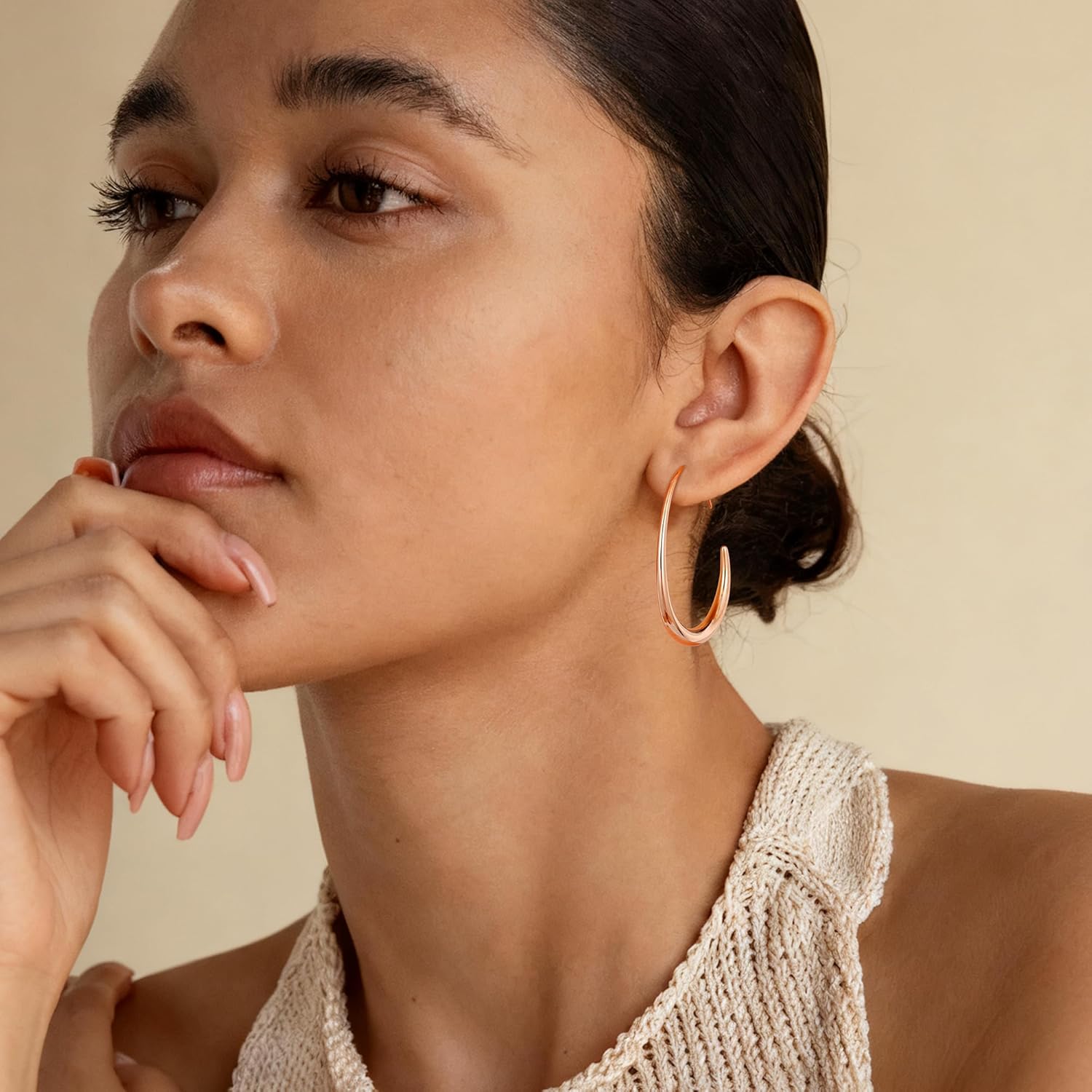 sovesi 14K Gold Plated Teardrop Hoop Earrings for Women, Lightweight Stainless Steel Oval Pull Through Gold Hoop Earrings for Women - Image 8