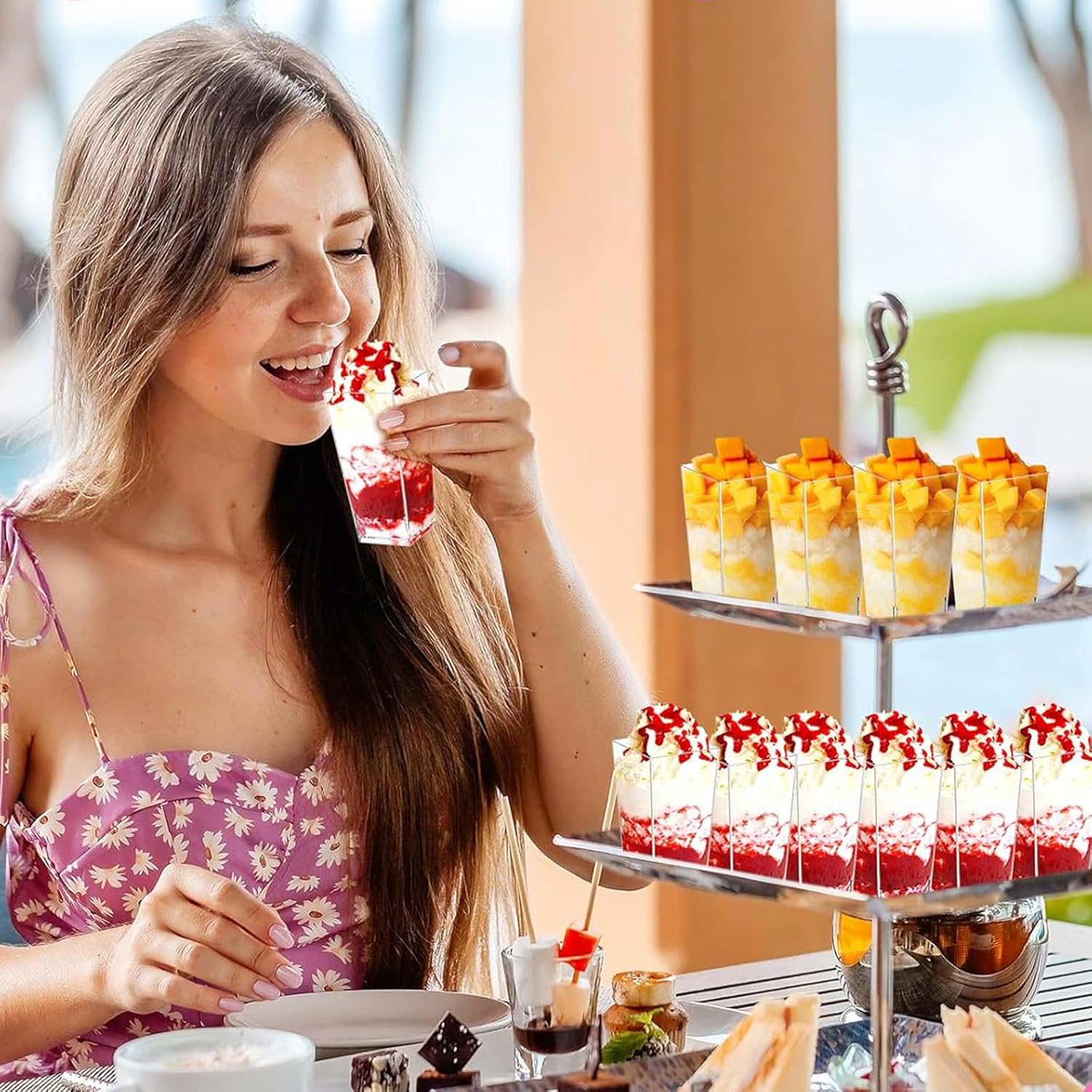 560 Pack 3 oz Mini Dessert Cups Tall Clear Parfait Cups Square Plastic Cheesecake Shooter for Appetizers Desserts Mousse Chocolate