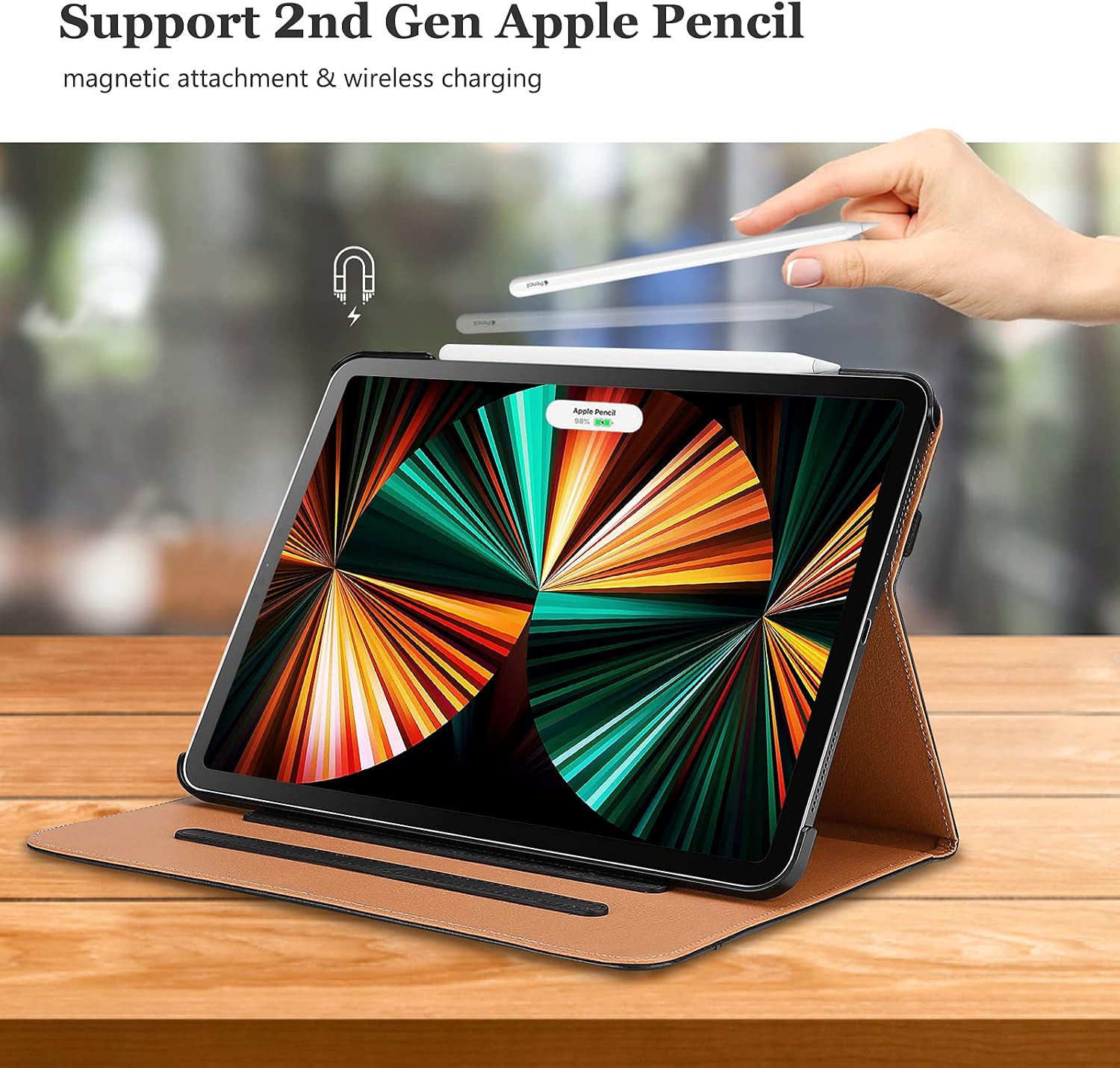 ProCase iPad Pro 12.9 inch Case 2022 2021 2020 2018, Leather Stand Folio Protective Cover Case with Pencil Holder for iPad Pro 12.9" 6th 5th 4th 3rd Generation –Black