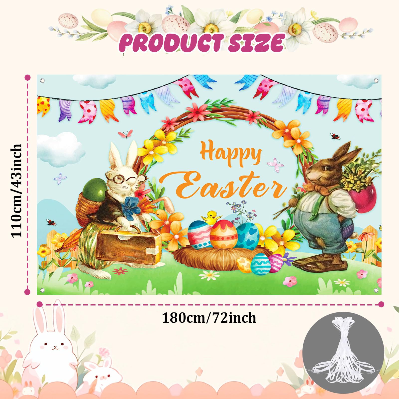 Decorazioni Pasqua Sfondo Sfondo Foto Pasqua - 2.4x1.8m Con Conigli E Uova Per Feste Bambini Background Feste 2.4x1.8m