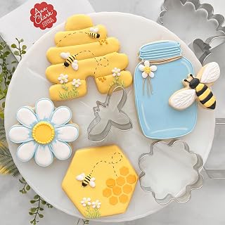 Ann Clark 5-Piece Bee Cookie Cutters Set - Bee, Beehive, Honeycomb, Flower, Honey Jar - USA Made Metal