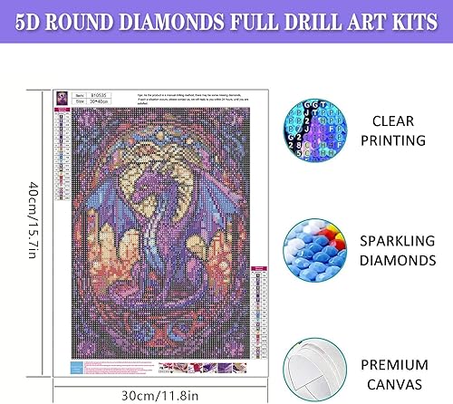Miniatura 3 de mrpwnle Kit de pintura de diamantes de cristal con manchas de dragón, kit de arte de diamantes de dragón para adultos, bordado de diamantes redondos