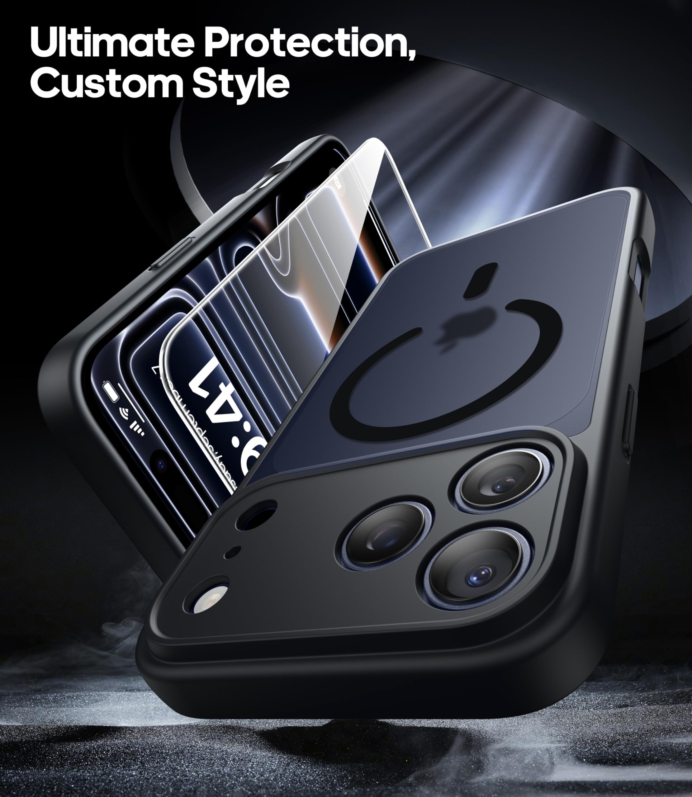 FLLAO Magnetica Cover per iPhone 17 Pro e 2 Pellicole in Vetro Temperato, Custodia iPhone 17 Pro Compatibile con Magsafe, Traslucida Opaca Posteriore Sottile Antiurto Protettiva Case, Nero