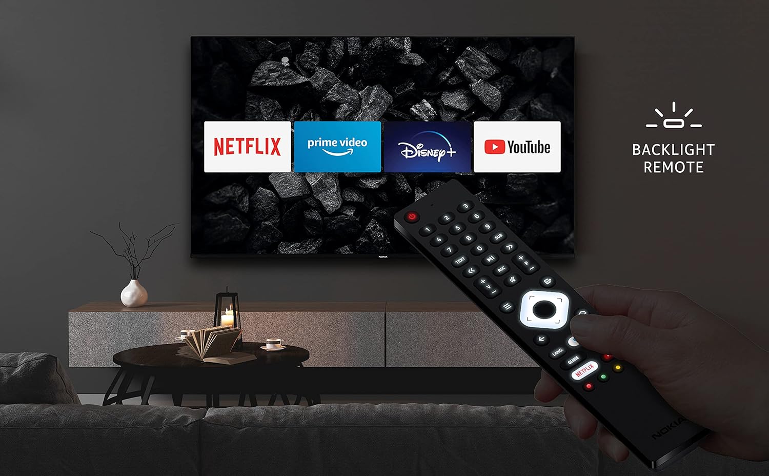 Nokia Smart TV remote control with app buttons