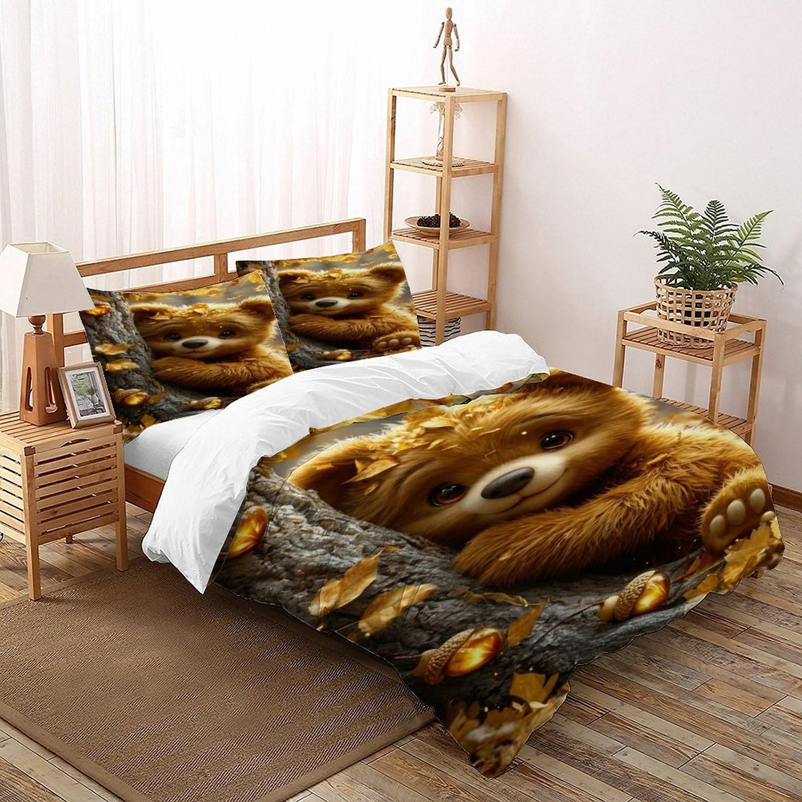 Ours housse de couette 3 pièces parure de lit adulte motif animalier avec taies d'oreiller