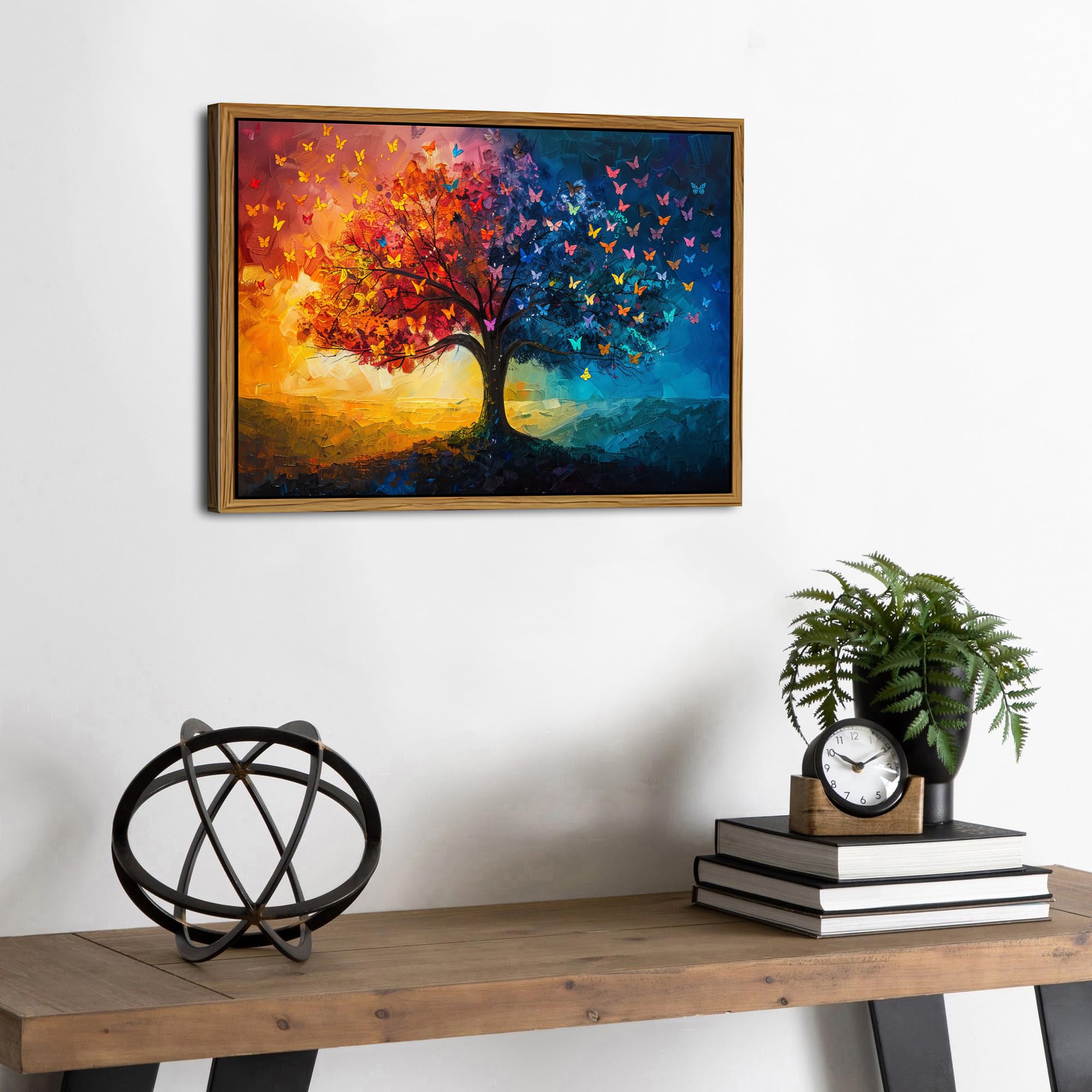 Colourful Tree of Life Wall Art for Living Room Decor Abstract Blossom Tree Painting Pictures Nature Butterfly Floral Canvas Prints Minimalist Framed Artwork for Bedroom Office Home Decoration 30x40cm - Image 3
