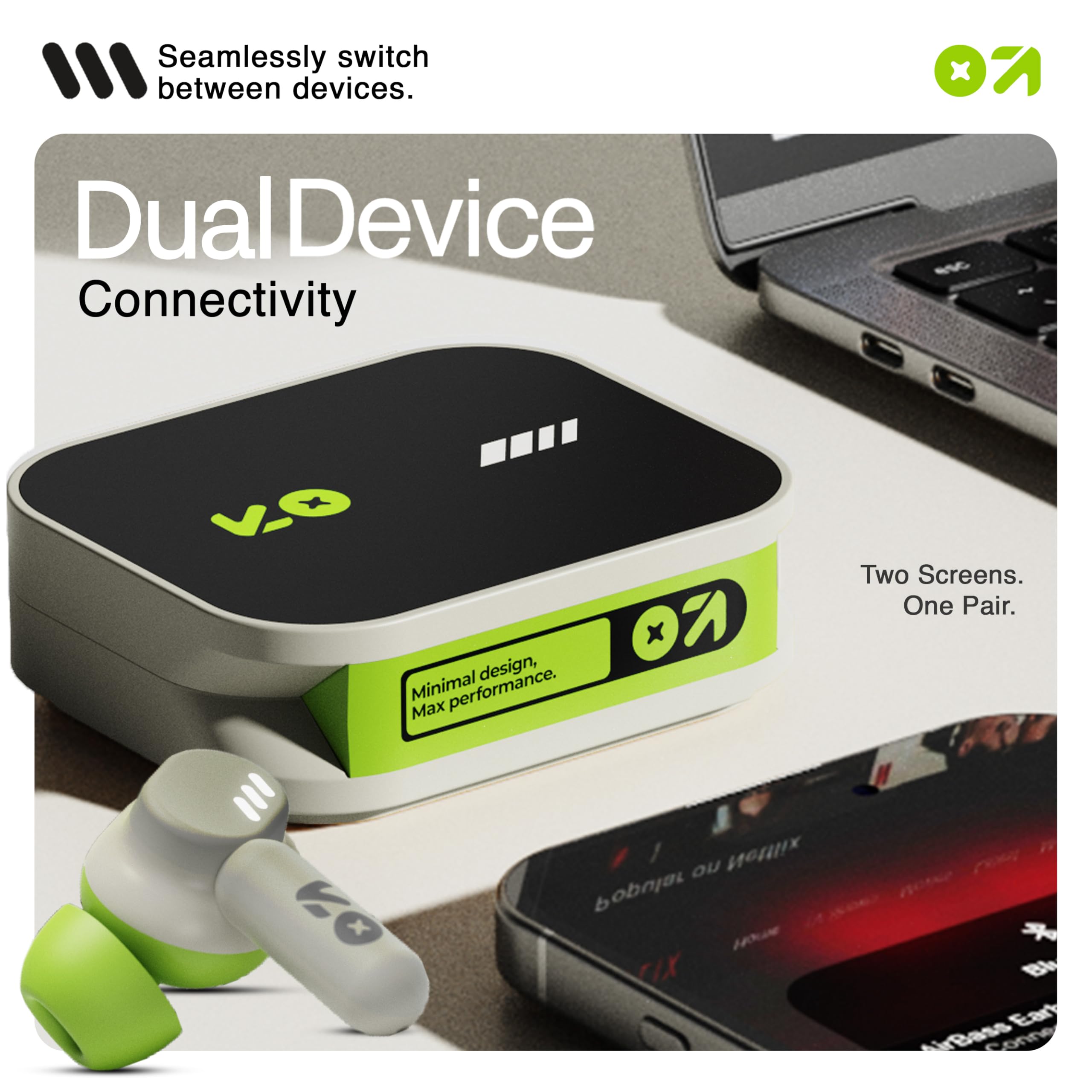 GOBOULT Tenet TWS Earbuds with 75H Playtime, Amp App Support, Quad Mic ENC, Dual Device Pairing Buds, 13mm Driver Ear Buds, Bluetooth 5.4 Wireless Earbuds (Neon Green) — Amazon image 4