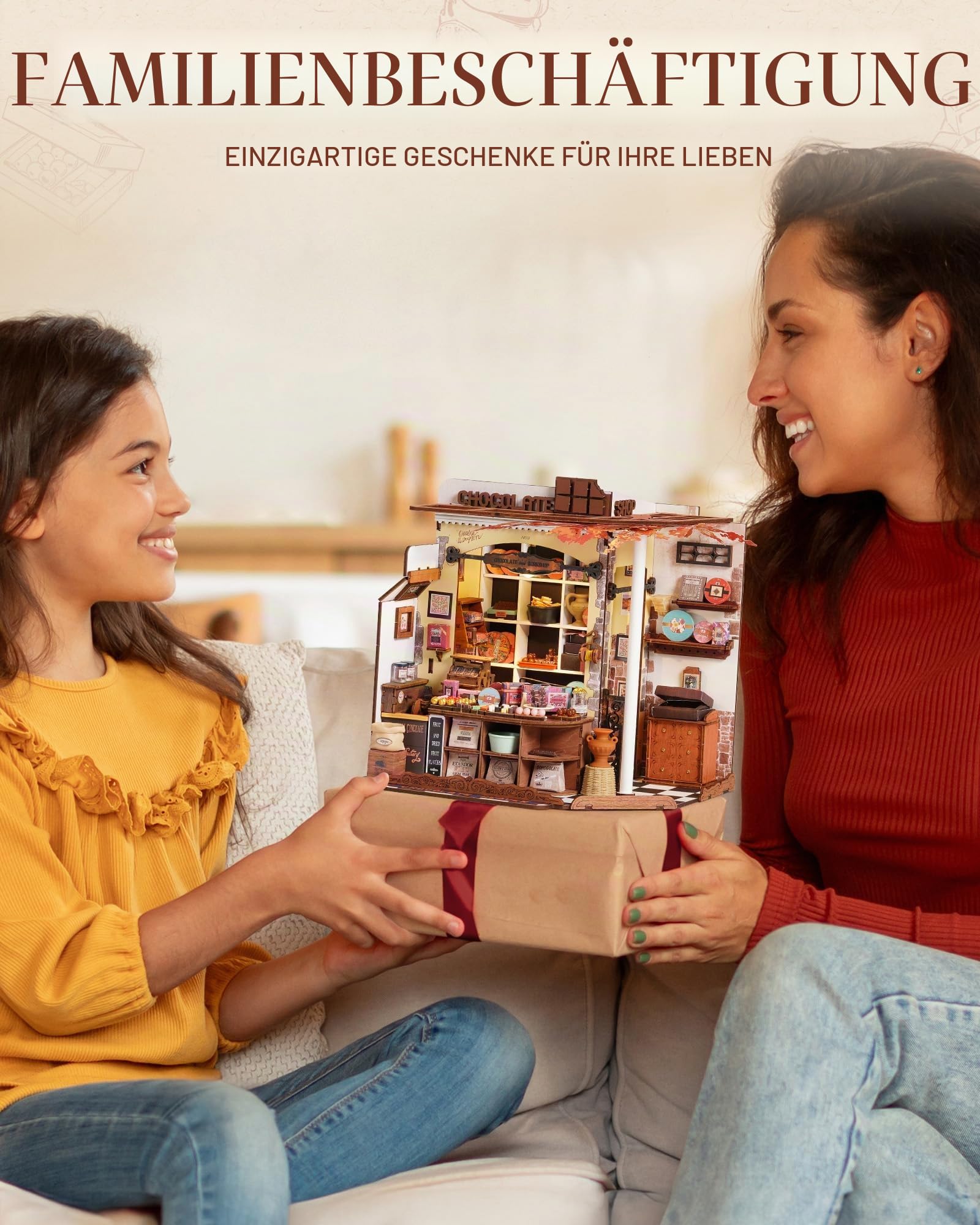 ROBOTIME DIY Miniatur Haus Bausatz Henry's Schokolade, Holz Puppenhaus Modell Bausatz Mit LED und Möbeln, Wohndekor Bastelgeschenke für Erwachsene und Jugendliche