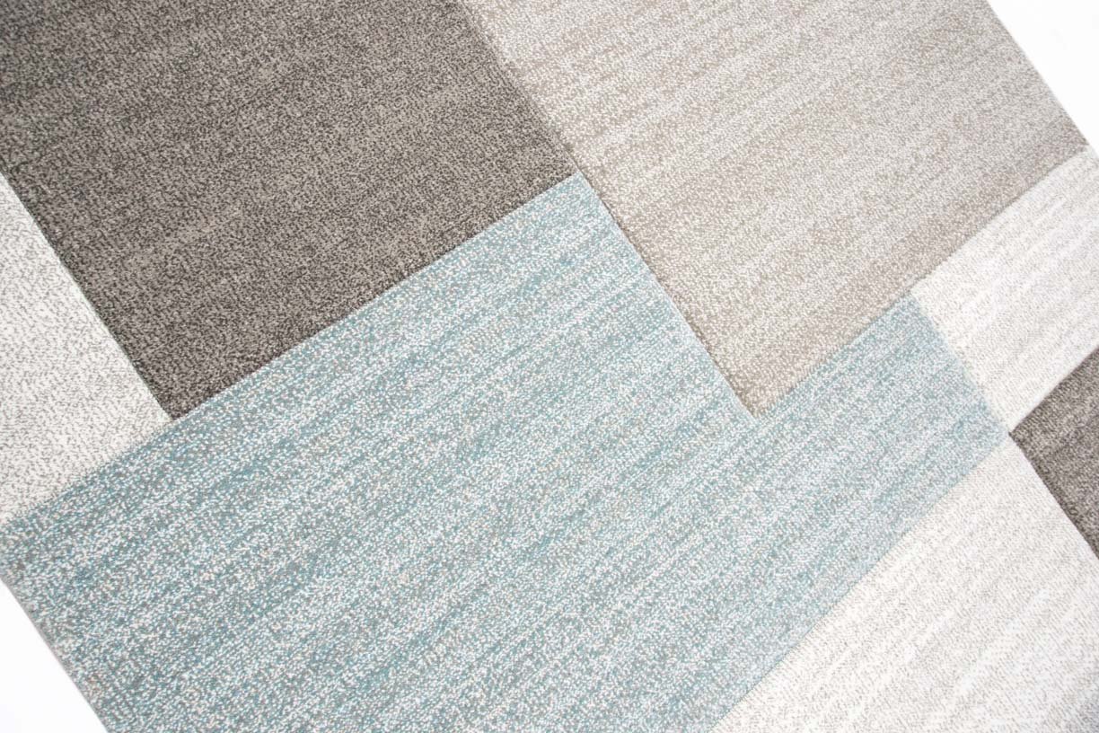 Traum Wohnzimmerteppich, moderner Diamantmuster-Teppich, niedriger Flor, Konturenschnitt, Pastellblau, Creme, Gelb, 120 x 170 cm